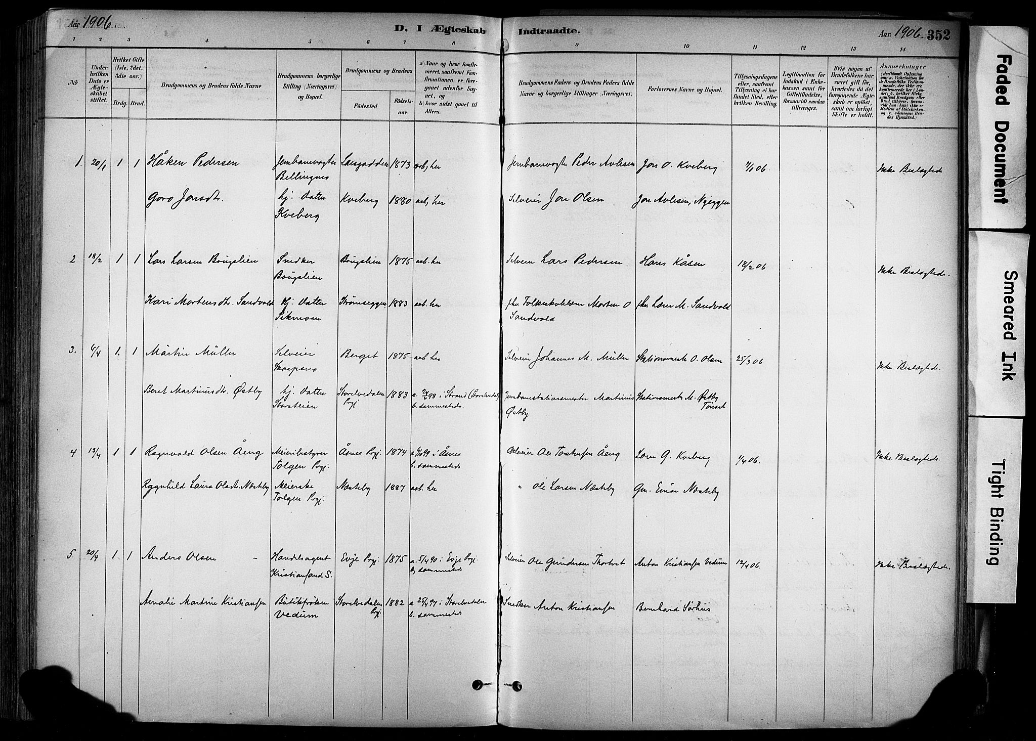 Alvdal prestekontor, SAH/PREST-060/H/Ha/Haa/L0002: Parish register (official) no. 2, 1883-1906, p. 352