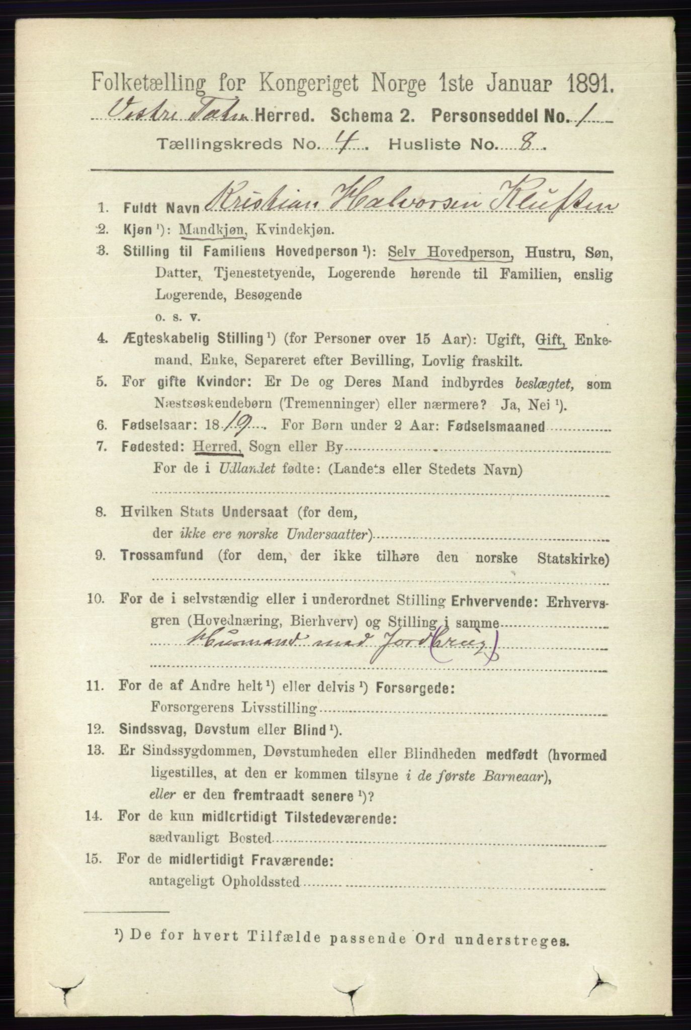 RA, 1891 census for 0529 Vestre Toten, 1891, p. 2753