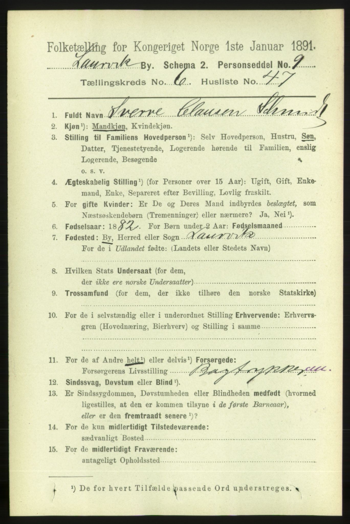 RA, 1891 census for 0707 Larvik, 1891, p. 7140