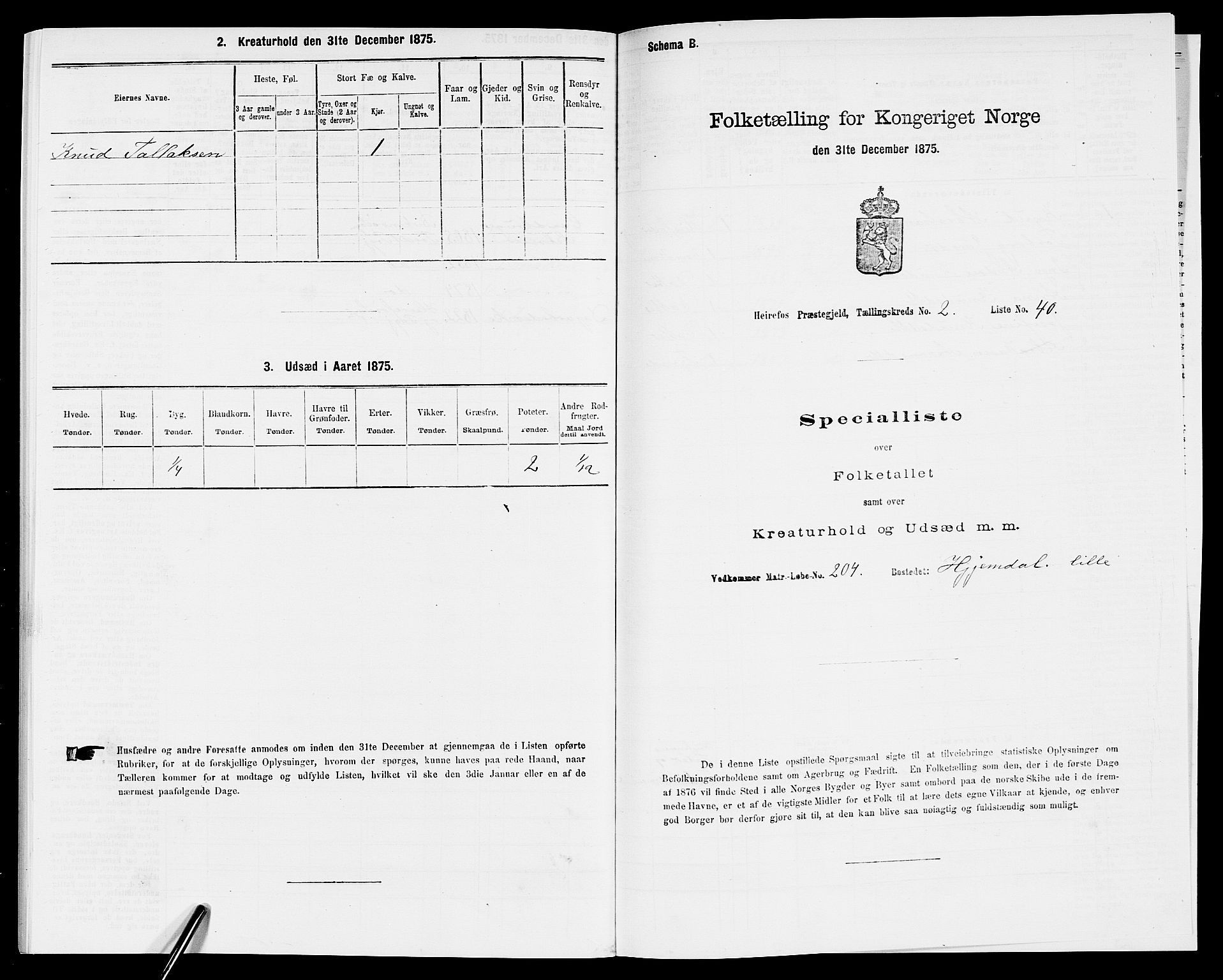 SAK, 1875 census for 0933P Herefoss, 1875, p. 187