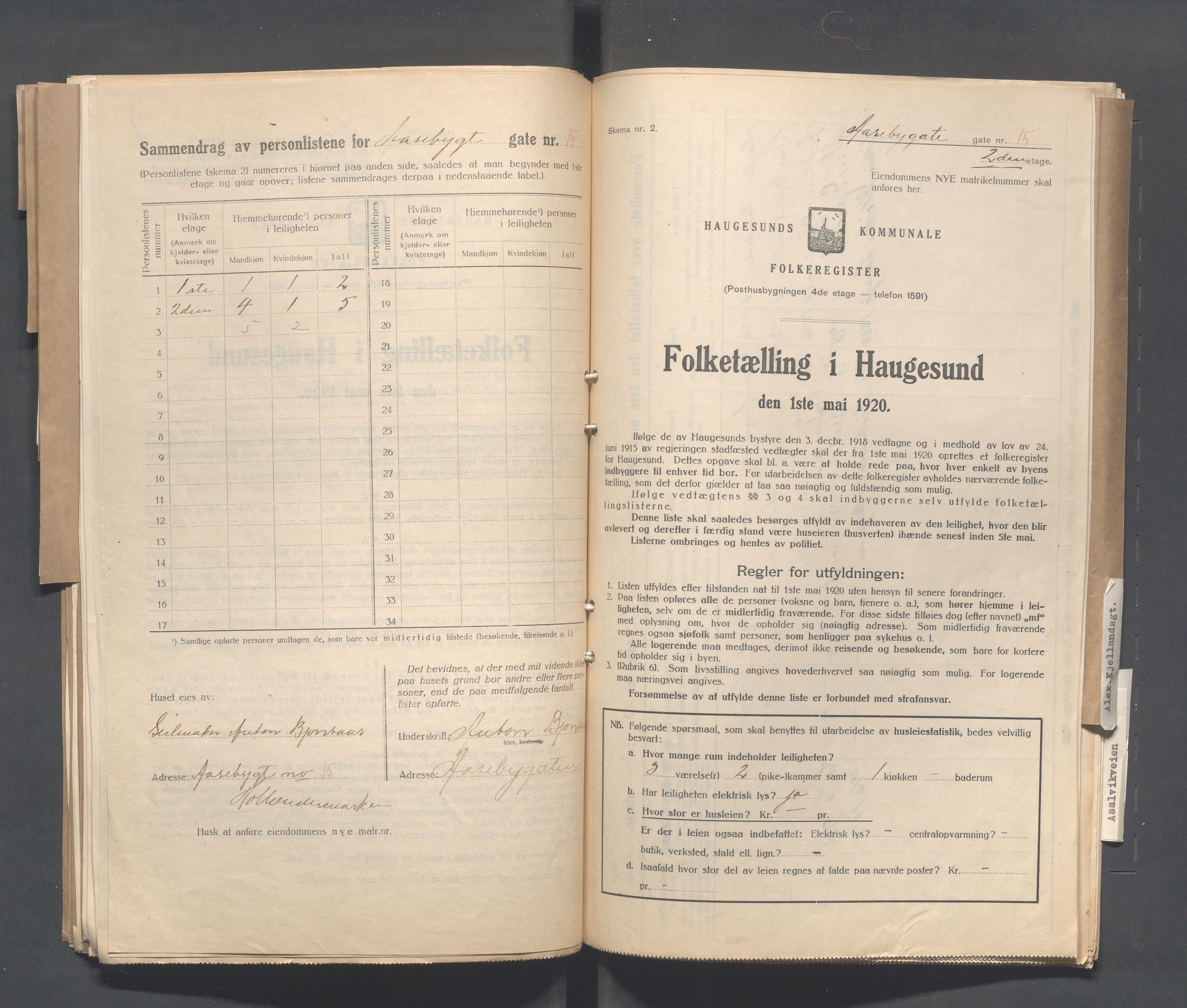 IKAR, Local census 1.5.1920 for Haugesund, 1920, p. 46