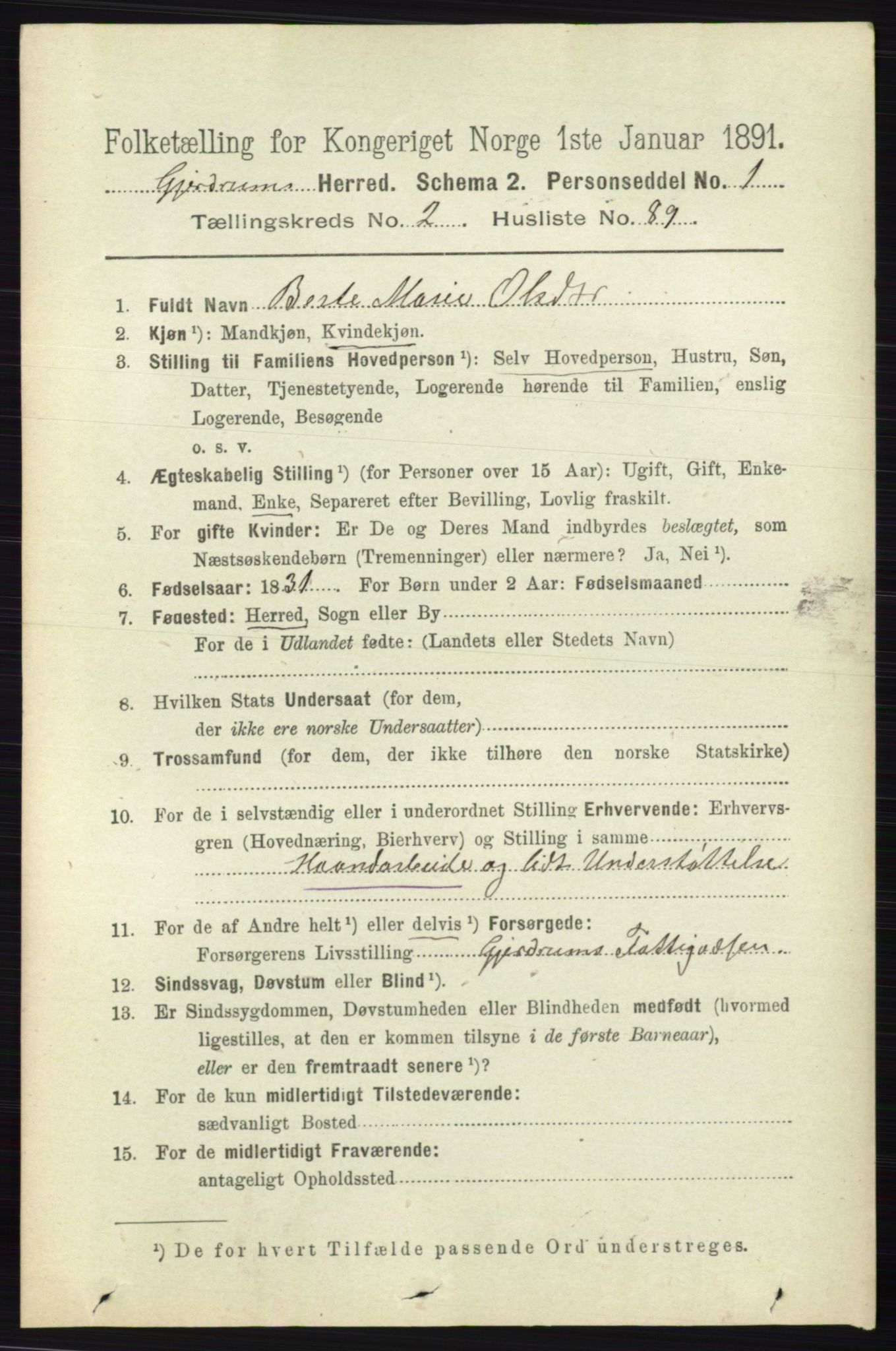 RA, 1891 census for 0234 Gjerdrum, 1891, p. 1081