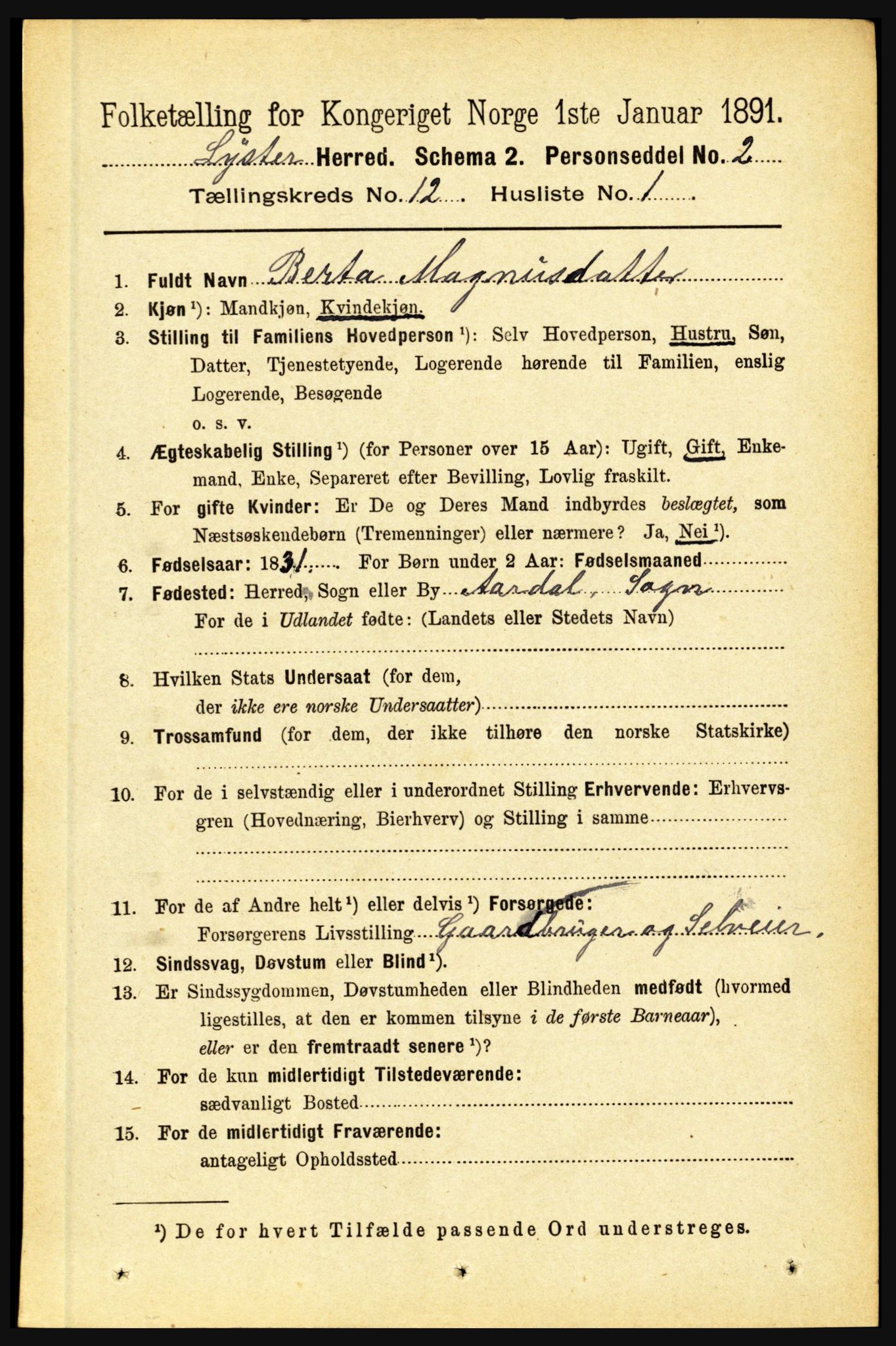 RA, 1891 census for 1426 Luster, 1891, p. 3767