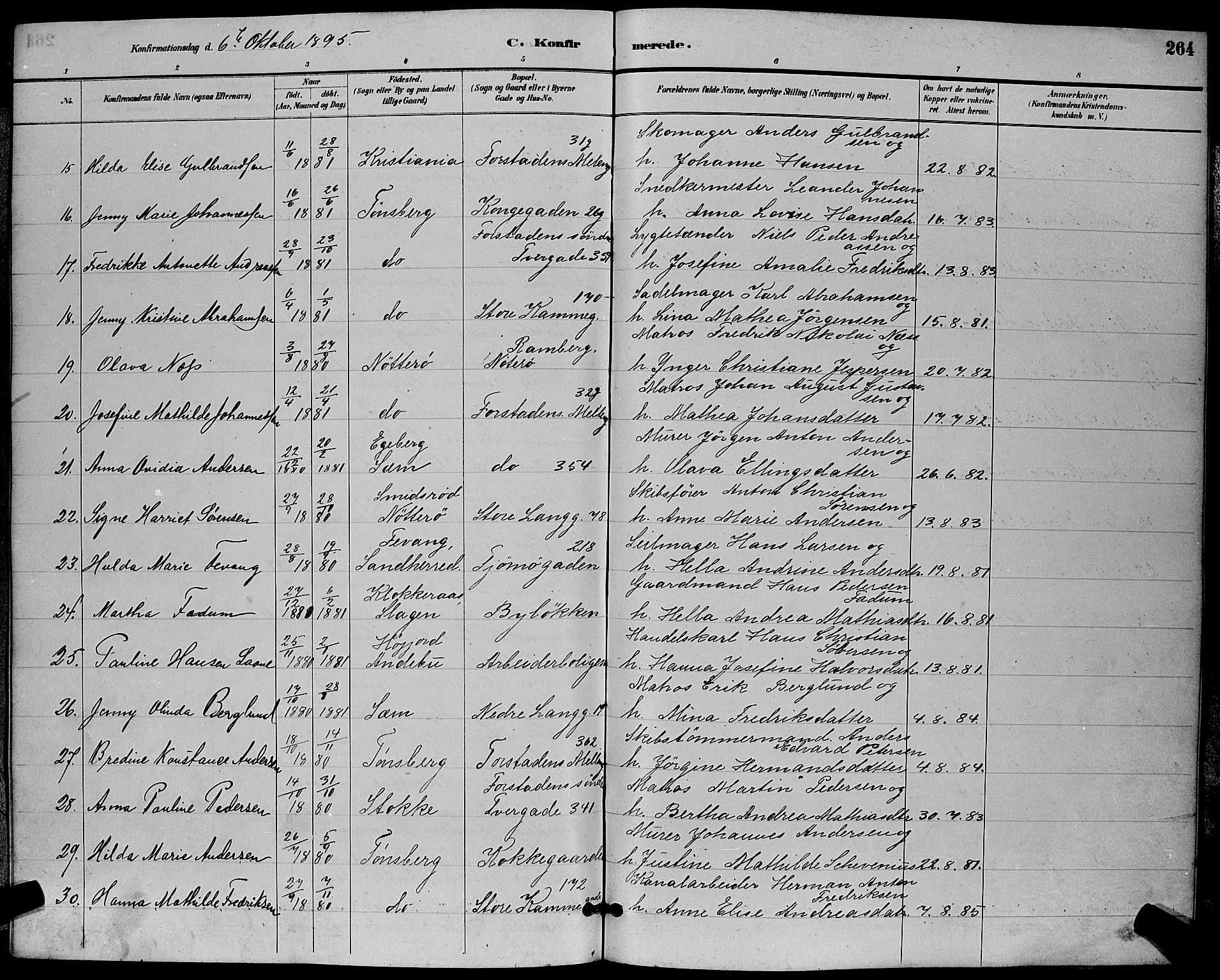 Tønsberg kirkebøker, AV/SAKO-A-330/G/Ga/L0006: Parish register (copy) no. 6, 1885-1895, p. 264