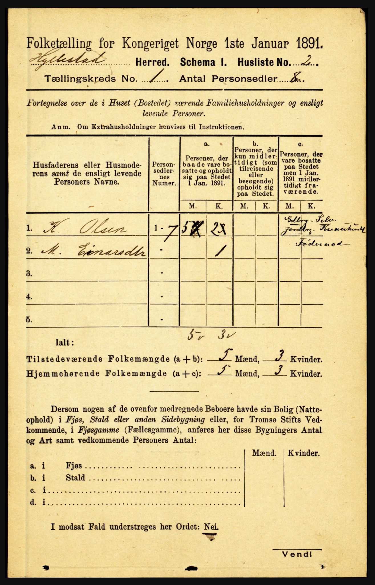 RA, 1891 census for 1413 Hyllestad, 1891, p. 42