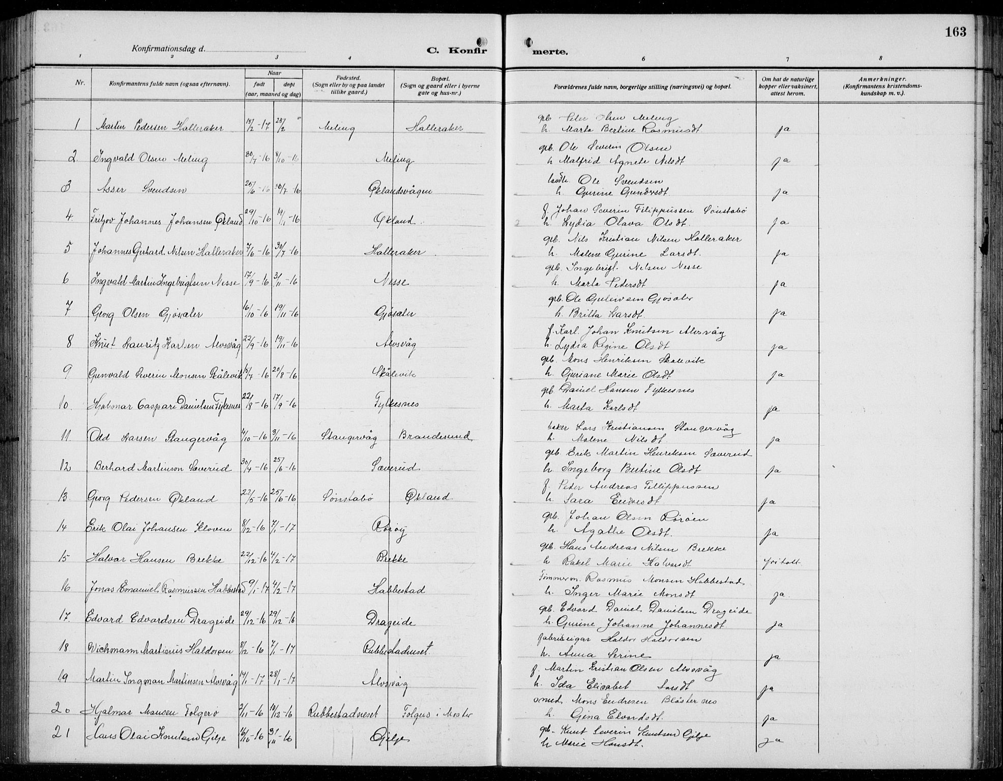 Finnås sokneprestembete, AV/SAB-A-99925/H/Ha/Hab/Habb/L0006: Parish register (copy) no. B 6, 1920-1936, p. 163