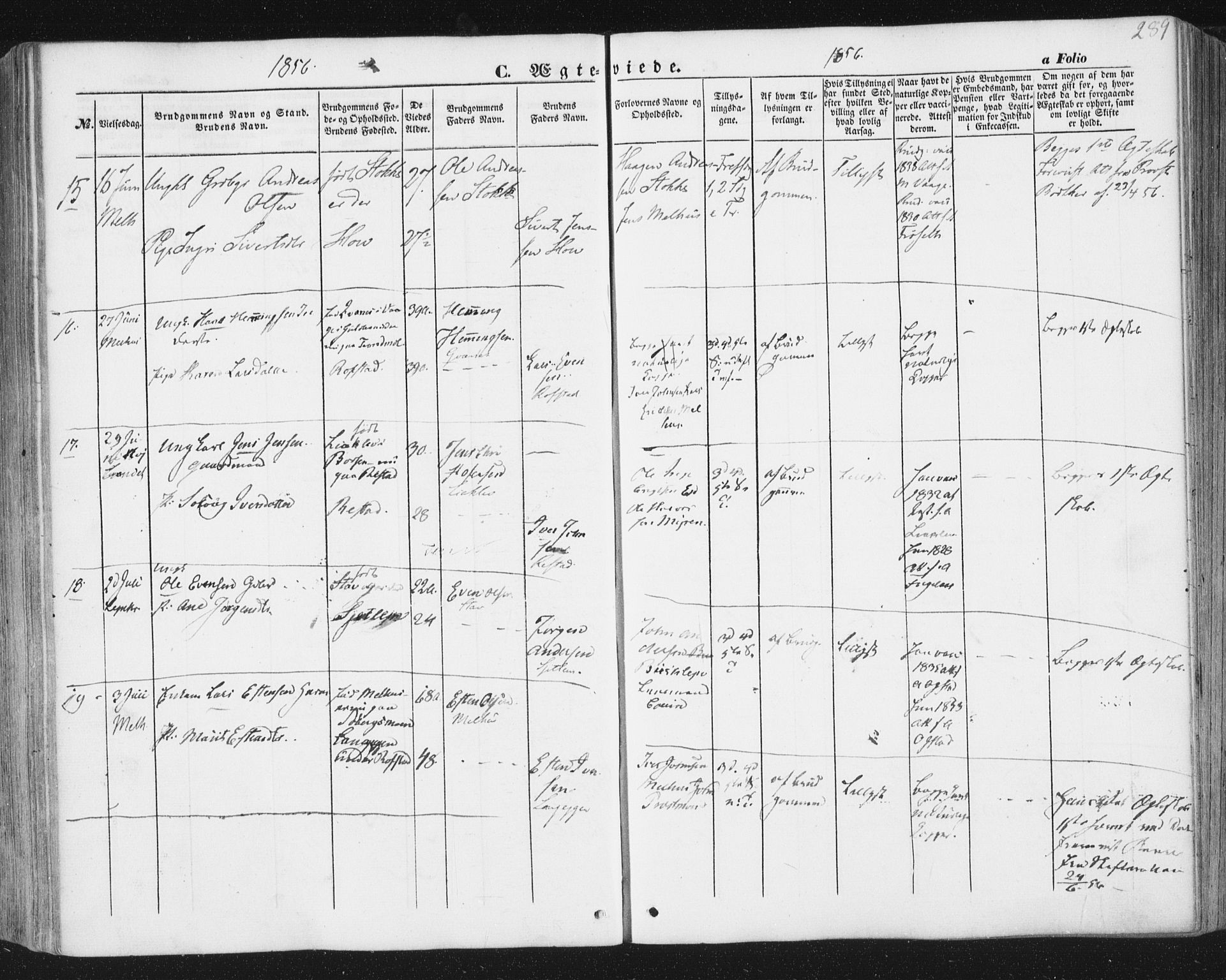 Ministerialprotokoller, klokkerbøker og fødselsregistre - Sør-Trøndelag, AV/SAT-A-1456/691/L1076: Parish register (official) no. 691A08, 1852-1861, p. 289