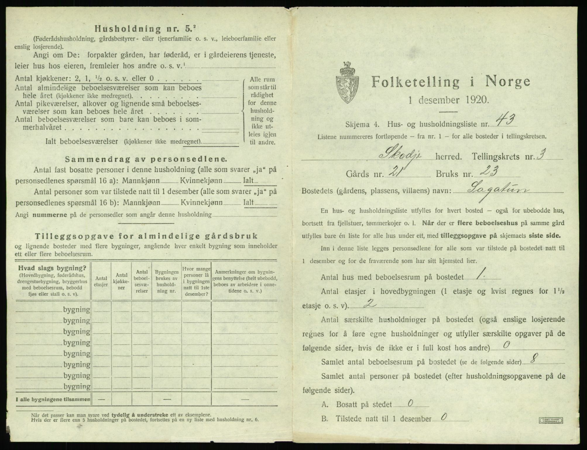 SAT, 1920 census for Skodje, 1920, p. 243