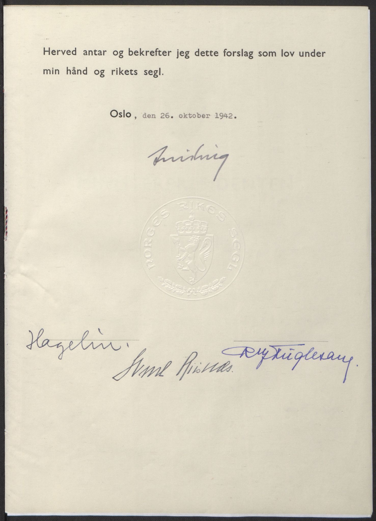 NS-administrasjonen 1940-1945 (Statsrådsekretariatet, de kommisariske statsråder mm), AV/RA-S-4279/D/Db/L0098: Lover II, 1942, p. 456