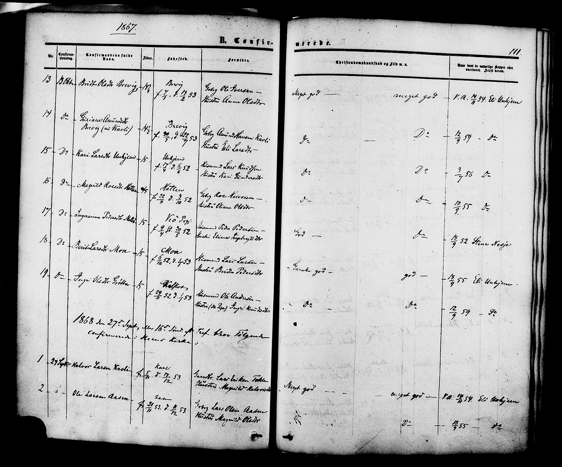 Ministerialprotokoller, klokkerbøker og fødselsregistre - Møre og Romsdal, AV/SAT-A-1454/545/L0586: Parish register (official) no. 545A02, 1854-1877, p. 111