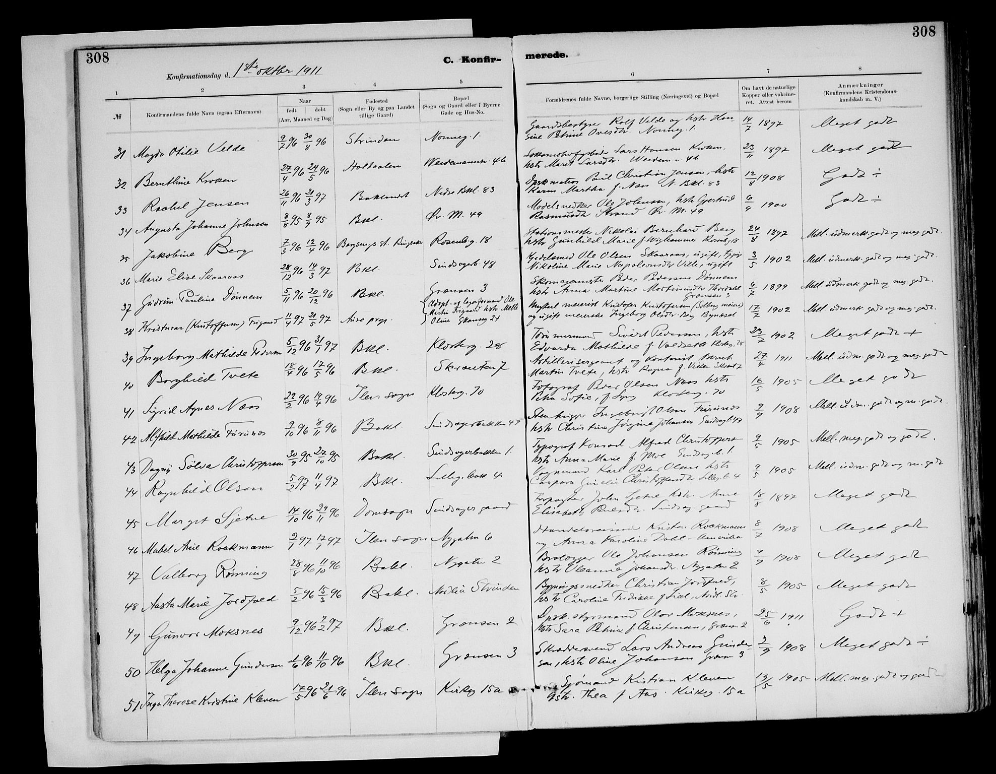 Ministerialprotokoller, klokkerbøker og fødselsregistre - Sør-Trøndelag, AV/SAT-A-1456/604/L0203: Parish register (official) no. 604A23, 1908-1916, p. 308