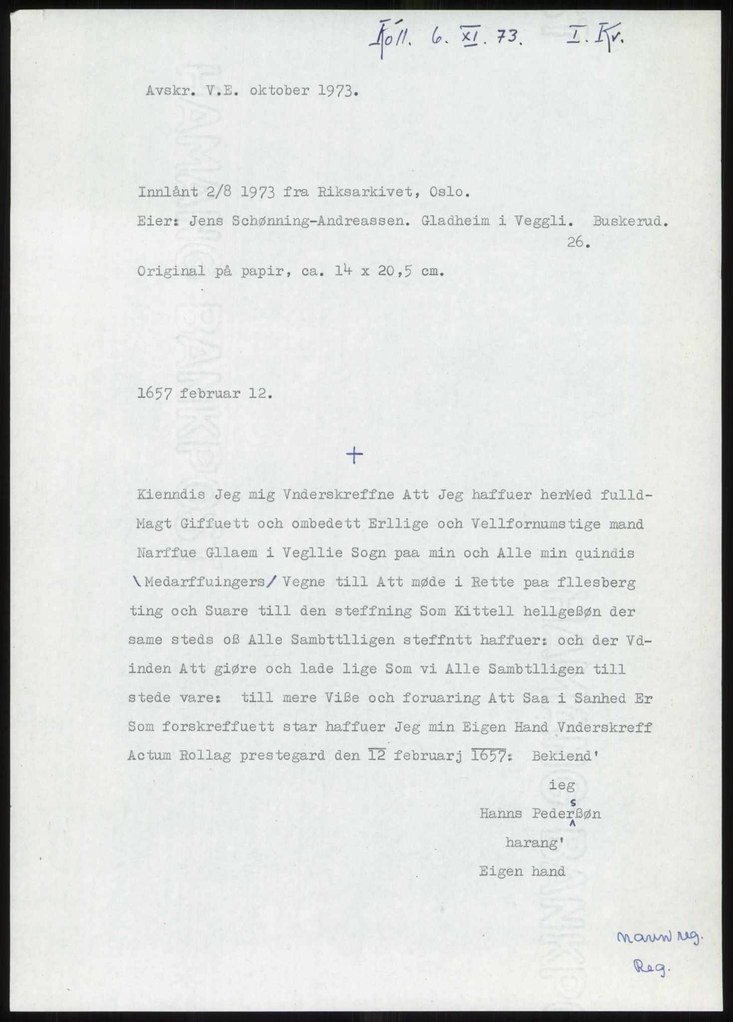 Samlinger til kildeutgivelse, Diplomavskriftsamlingen, RA/EA-4053/H/Ha, p. 156