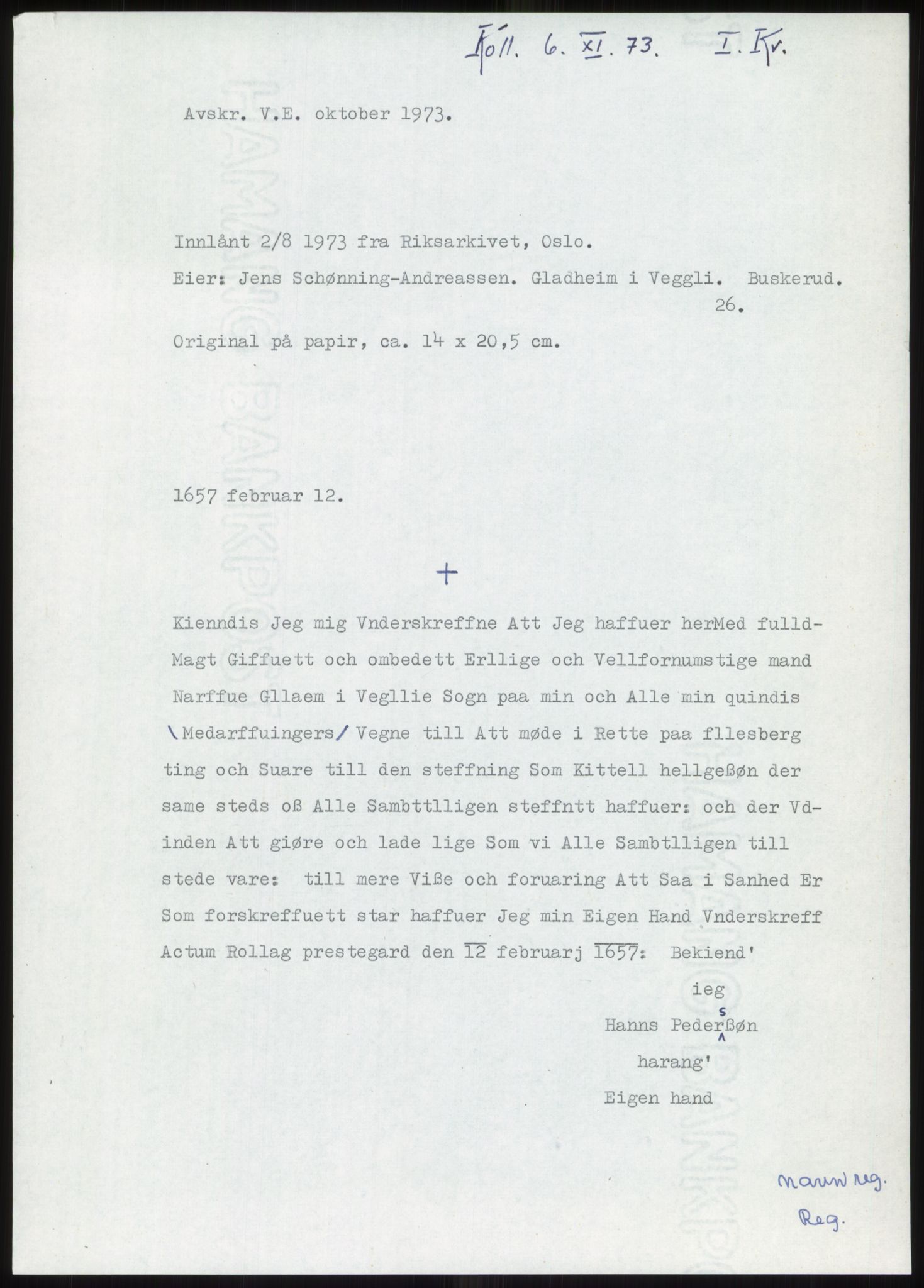 Samlinger til kildeutgivelse, Diplomavskriftsamlingen, AV/RA-EA-4053/H/Ha, p. 156