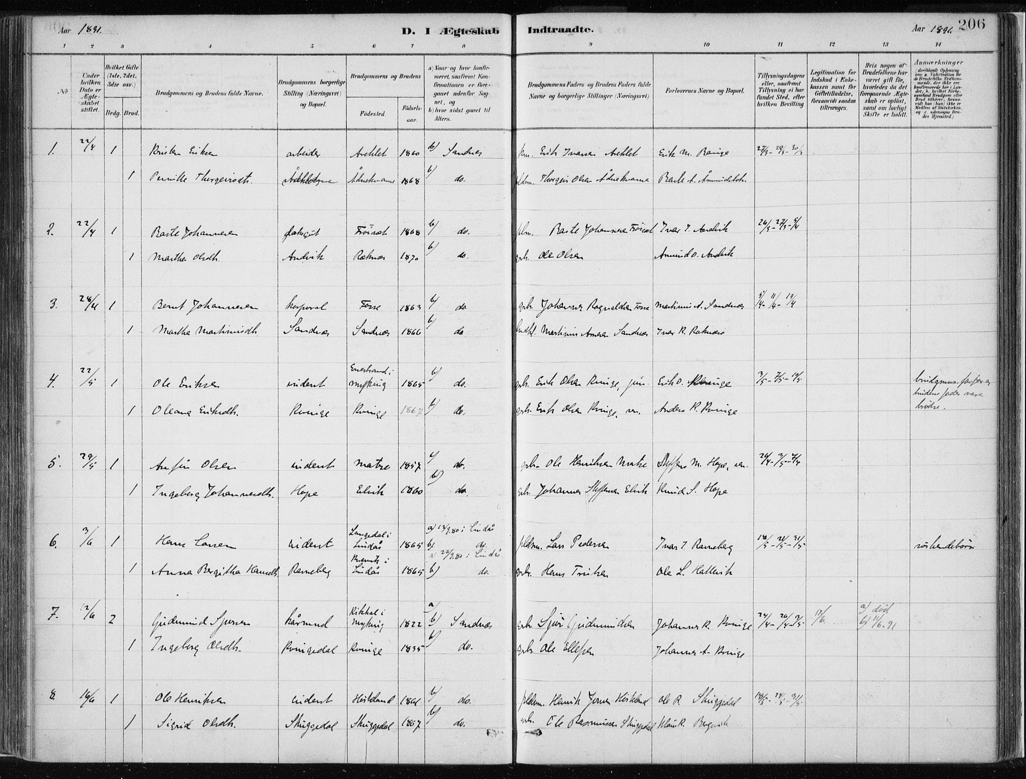 Masfjorden Sokneprestembete, SAB/A-77001: Parish register (official) no. B  1, 1876-1899, p. 206