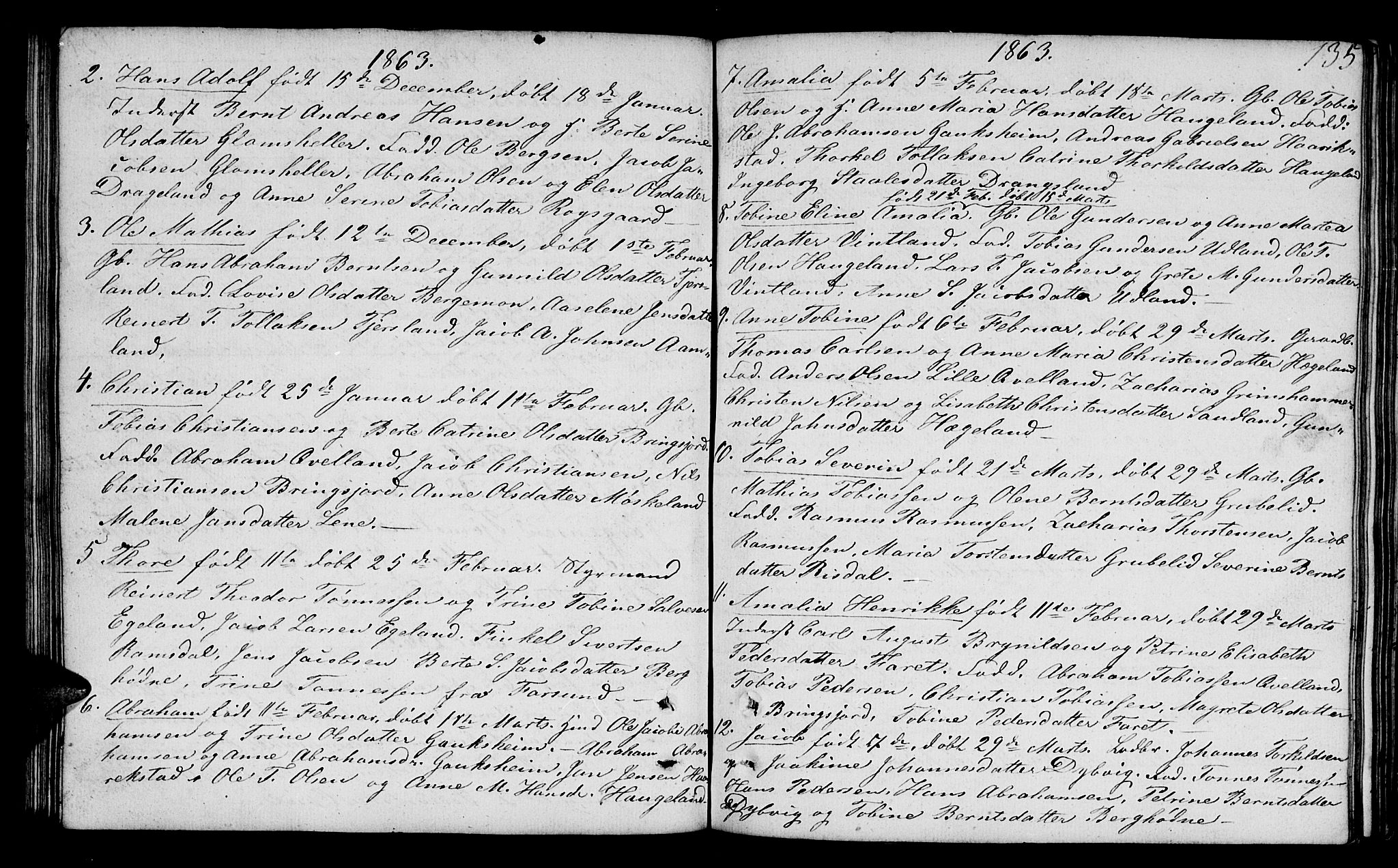 Lyngdal sokneprestkontor, AV/SAK-1111-0029/F/Fb/Fbc/L0002: Parish register (copy) no. B 2, 1849-1864, p. 135