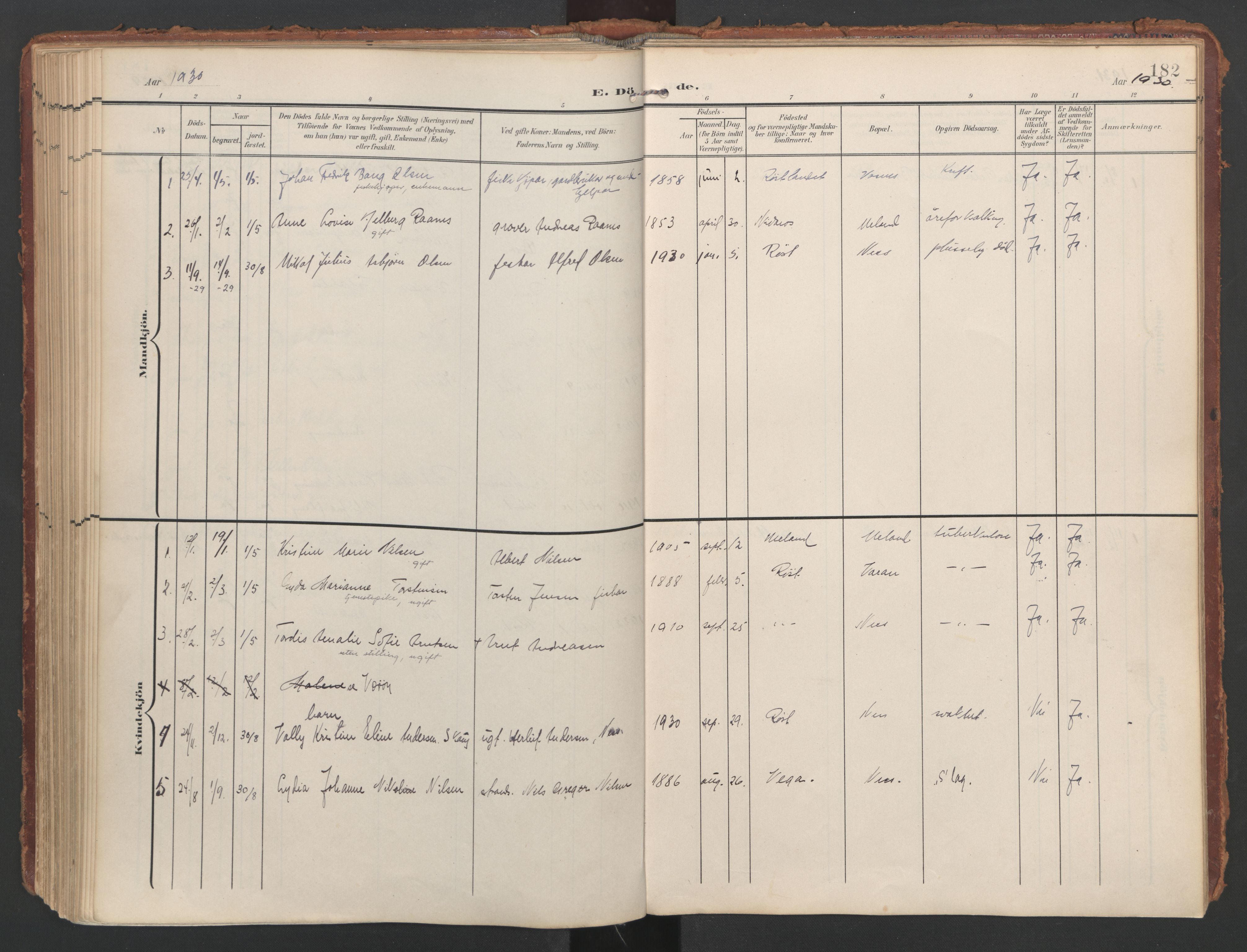 Ministerialprotokoller, klokkerbøker og fødselsregistre - Nordland, SAT/A-1459/808/L0129: Parish register (official) no. 808A02, 1903-1931, p. 182