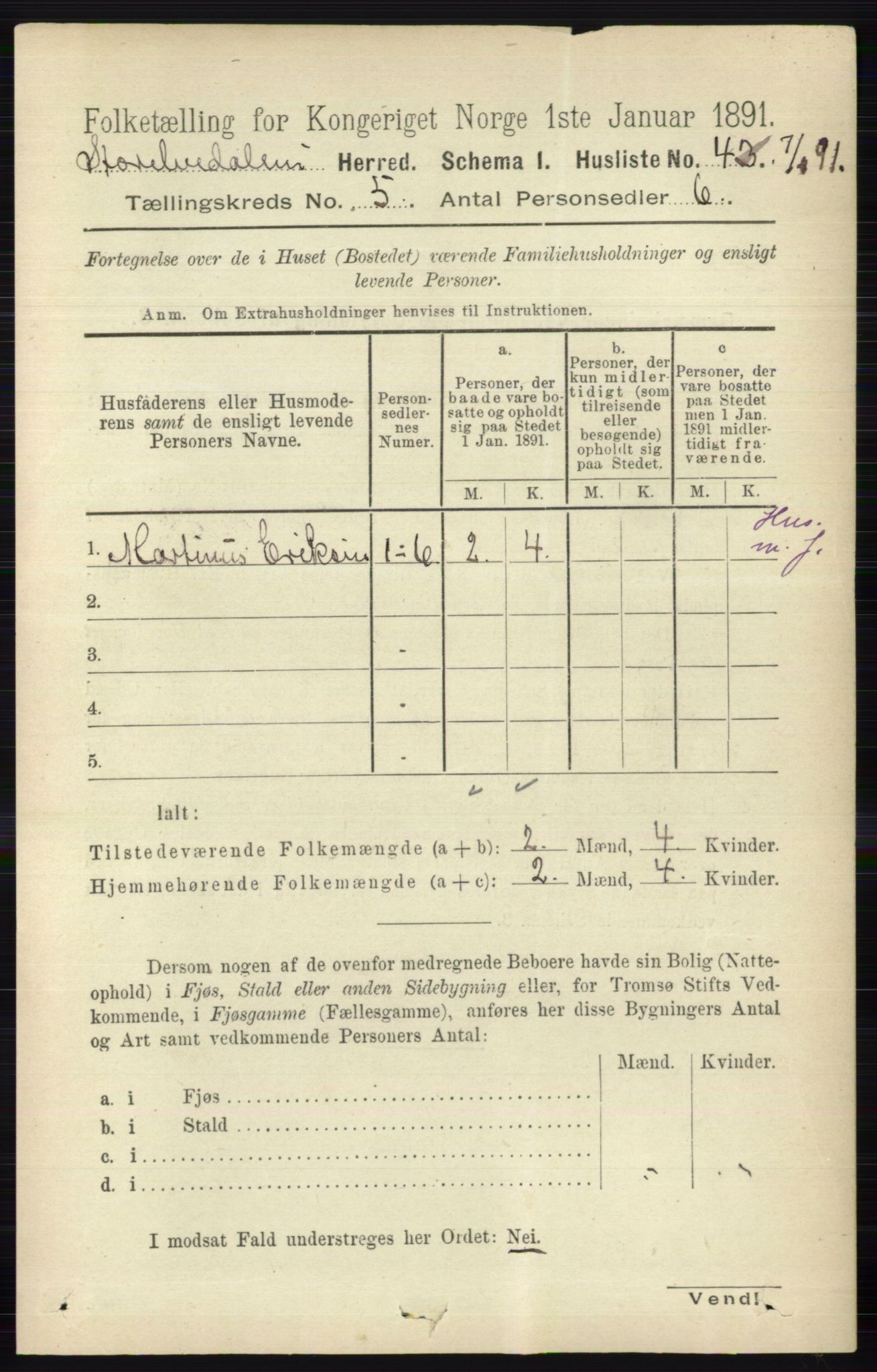 RA, 1891 census for 0430 Stor-Elvdal, 1891, p. 1711