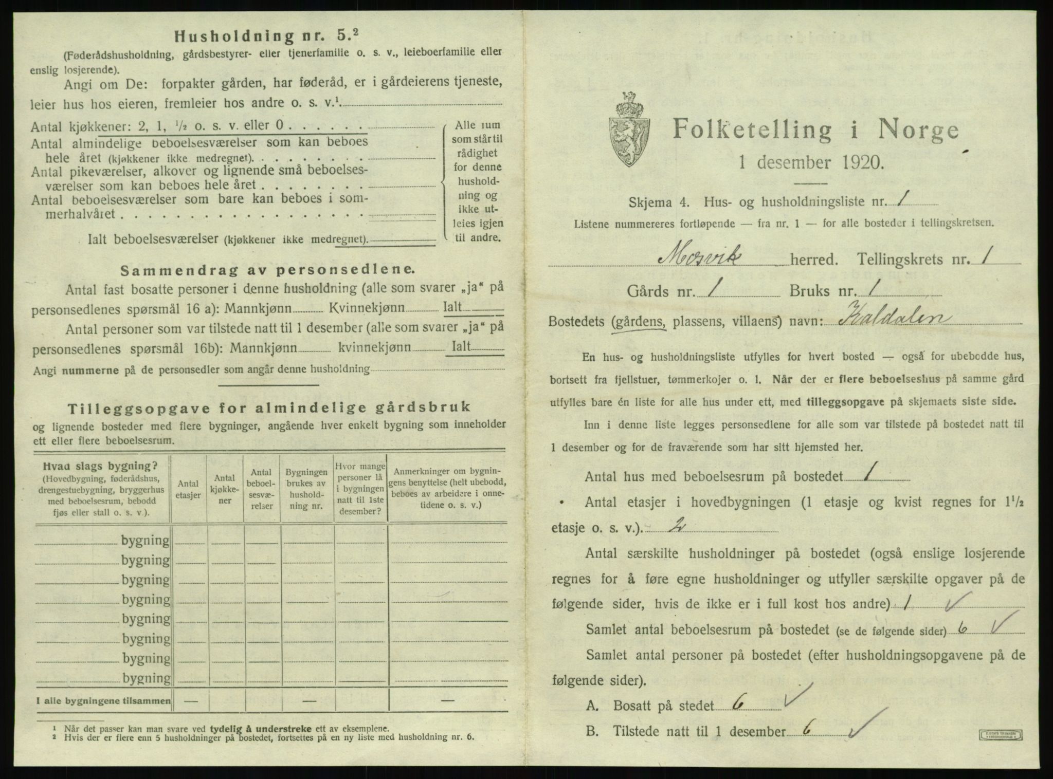 SAT, 1920 census for Mosvik, 1920, p. 34