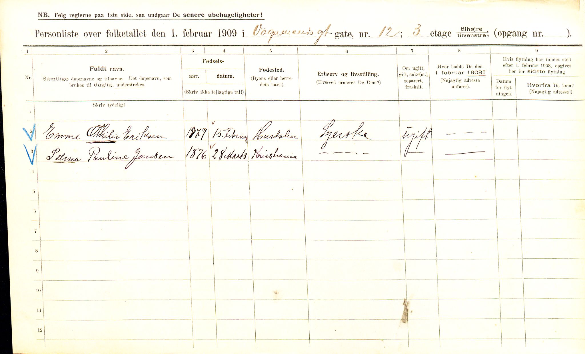 OBA, Municipal Census 1909 for Kristiania, 1909, p. 112650