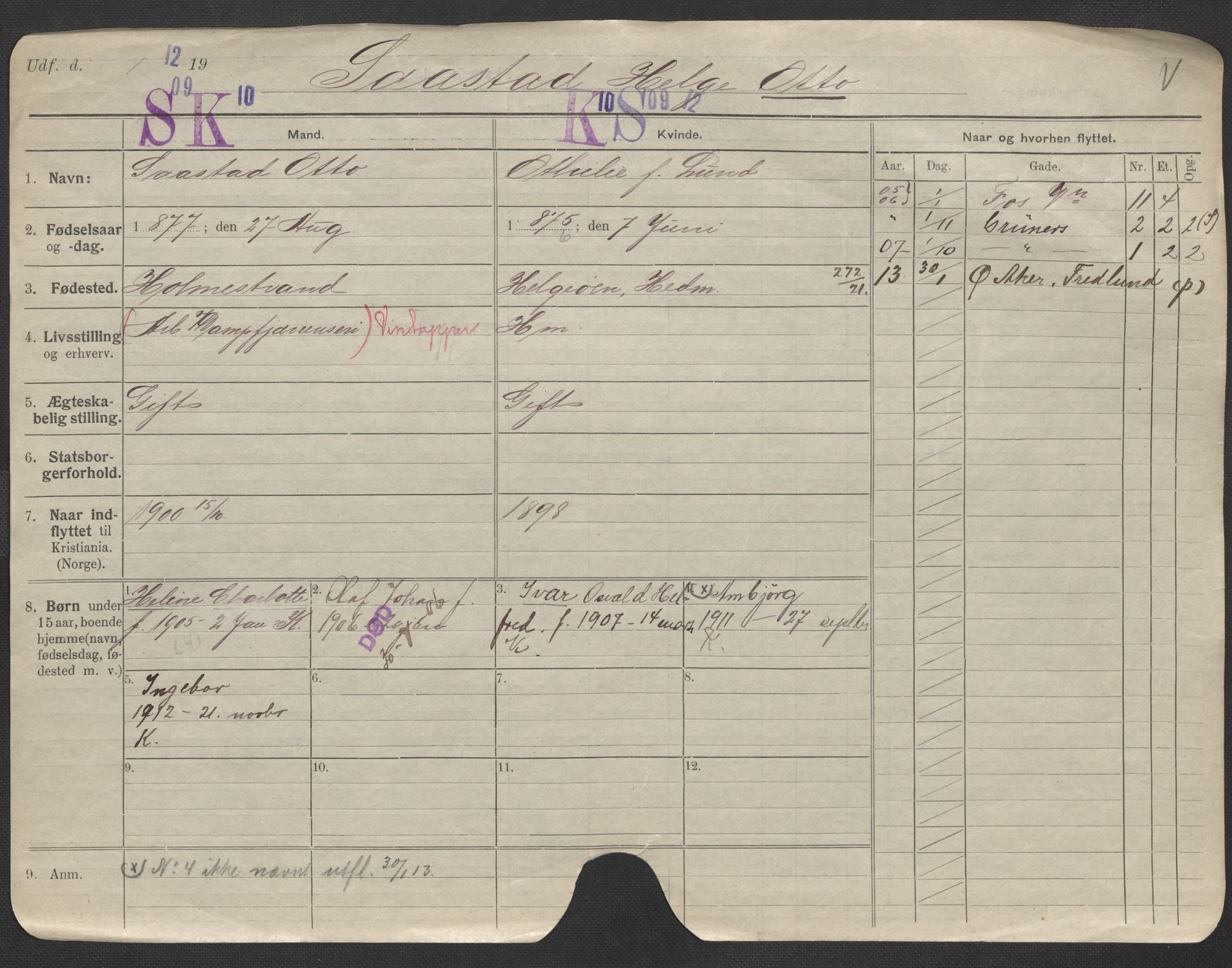 Oslo folkeregister, Registerkort, AV/SAO-A-11715/F/Fa/Fac/L0010: Menn, 1906-1914, p. 4a