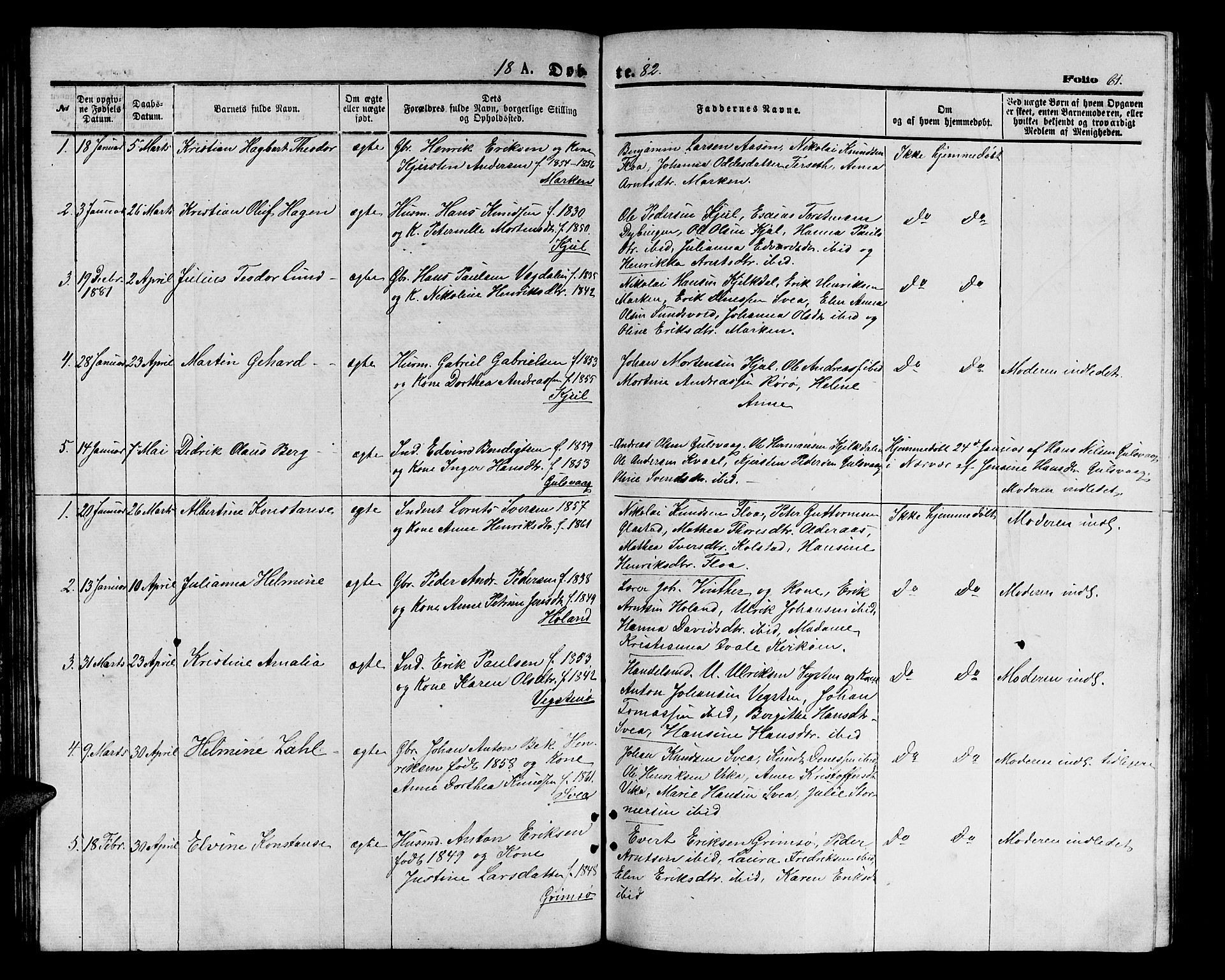 Ministerialprotokoller, klokkerbøker og fødselsregistre - Nordland, AV/SAT-A-1459/816/L0252: Parish register (copy) no. 816C02, 1871-1885, p. 61