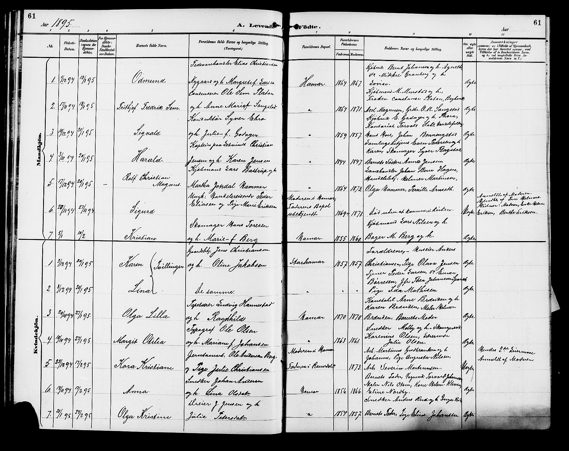 Vang prestekontor, Hedmark, SAH/PREST-008/H/Ha/Hab/L0013: Parish register (copy) no. 13, 1890-1899, p. 61