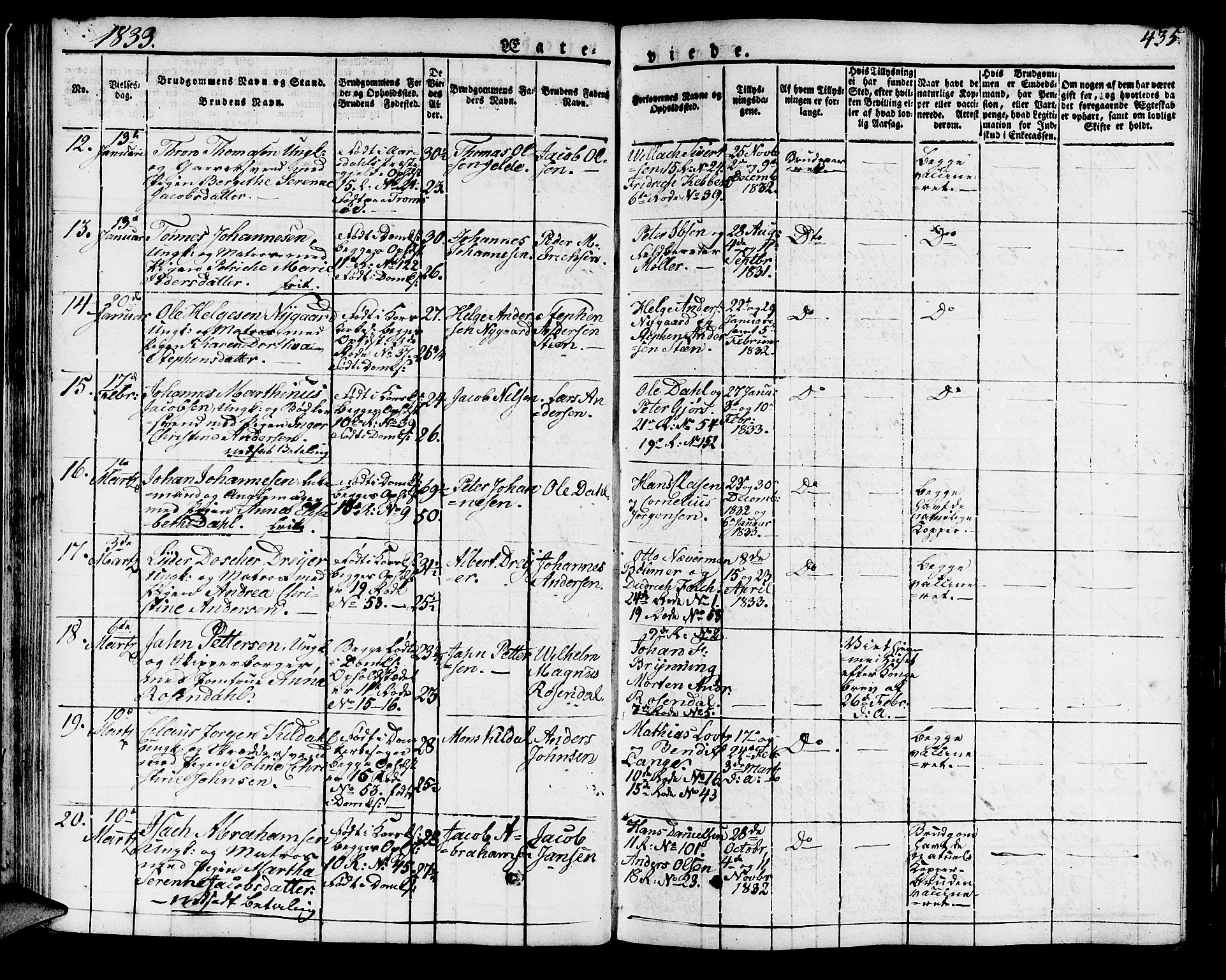 Domkirken sokneprestembete, SAB/A-74801/H/Haa/L0012: Parish register (official) no. A 12, 1821-1840, p. 435