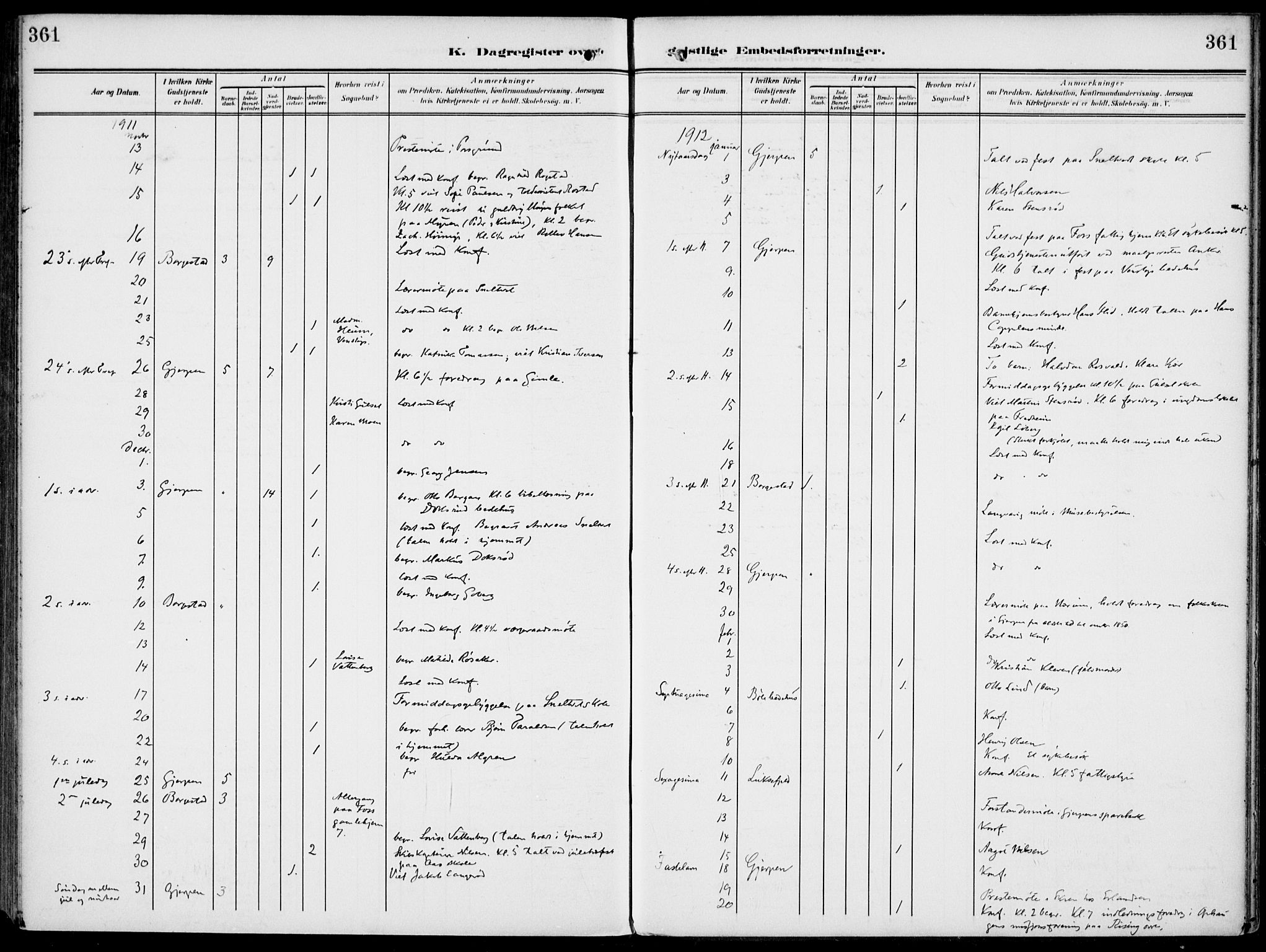 Gjerpen kirkebøker, SAKO/A-265/F/Fa/L0012: Parish register (official) no. I 12, 1905-1913, p. 361