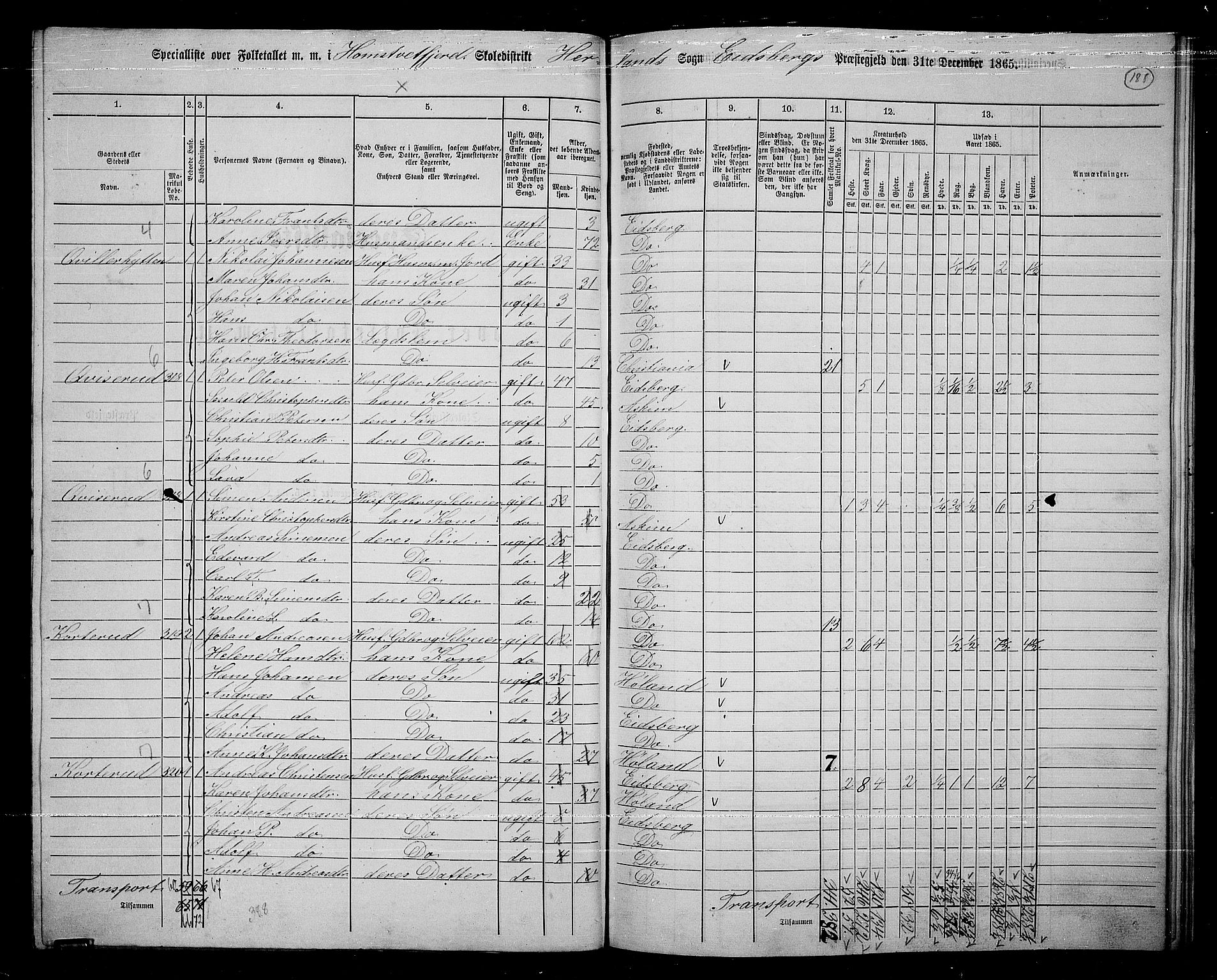 RA, 1865 census for Eidsberg, 1865, p. 169