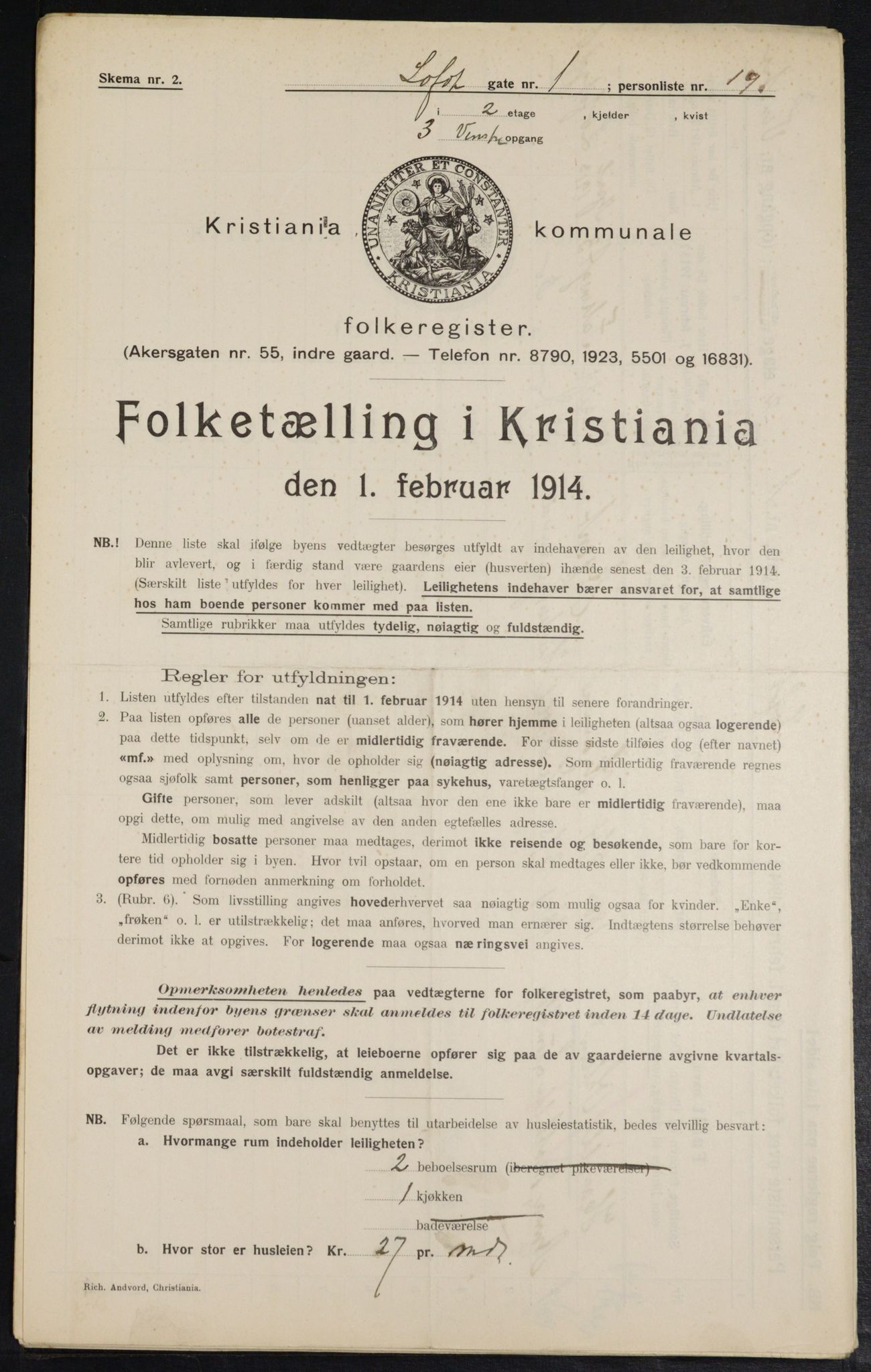 OBA, Municipal Census 1914 for Kristiania, 1914, p. 58276