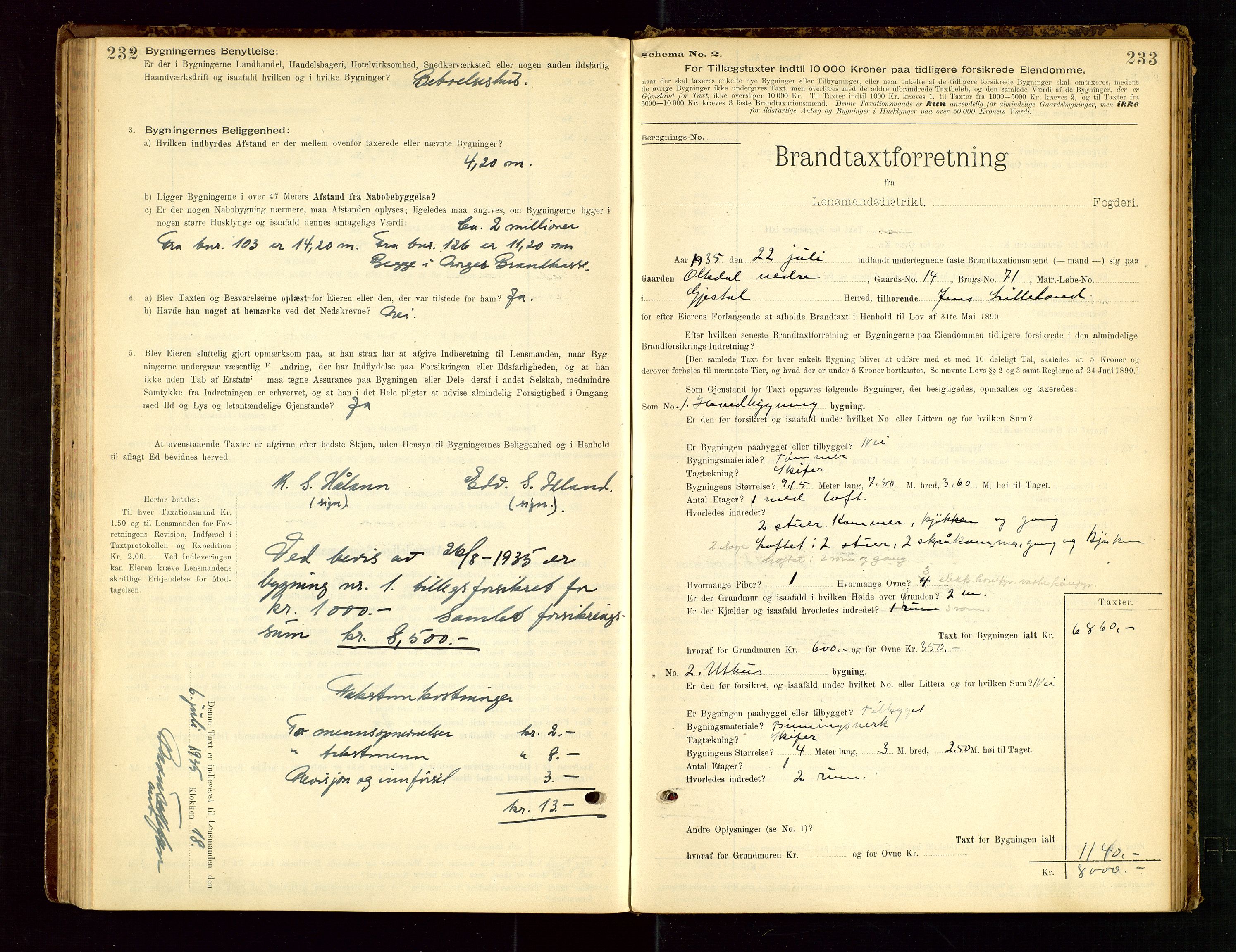 Gjesdal lensmannskontor, SAST/A-100441/Go/L0007: Branntakstskjemaprotokoll, 1894-1937, p. 232-233