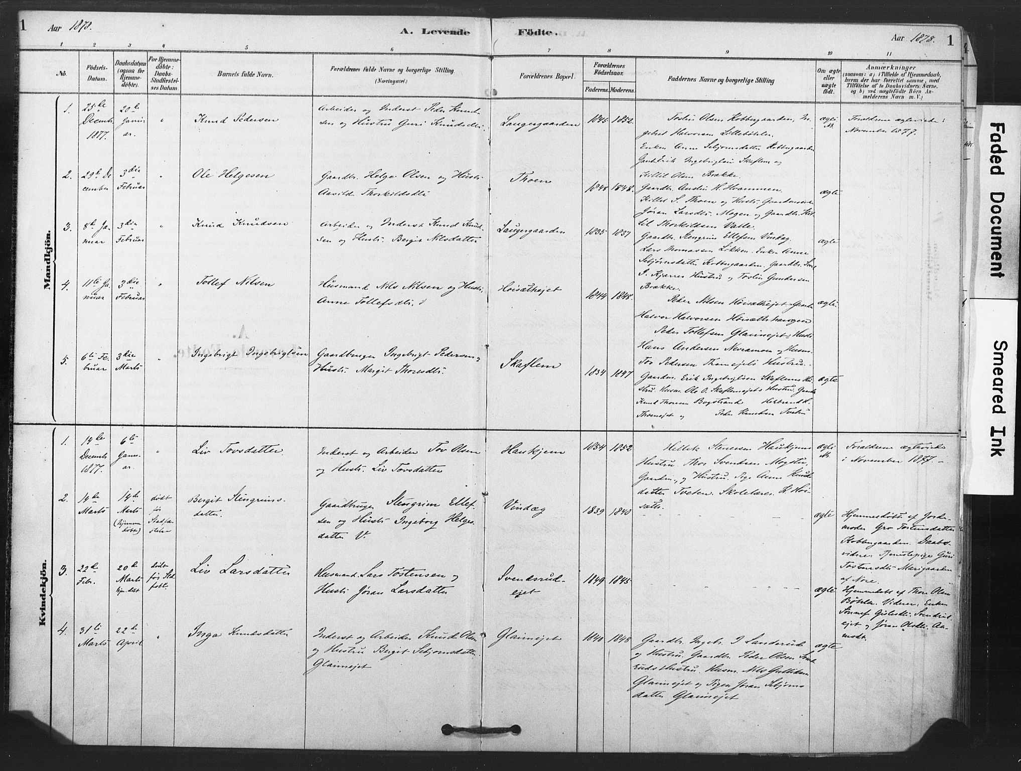 Rollag kirkebøker, SAKO/A-240/F/Fb/L0001: Parish register (official) no. II 1, 1878-1899, p. 1
