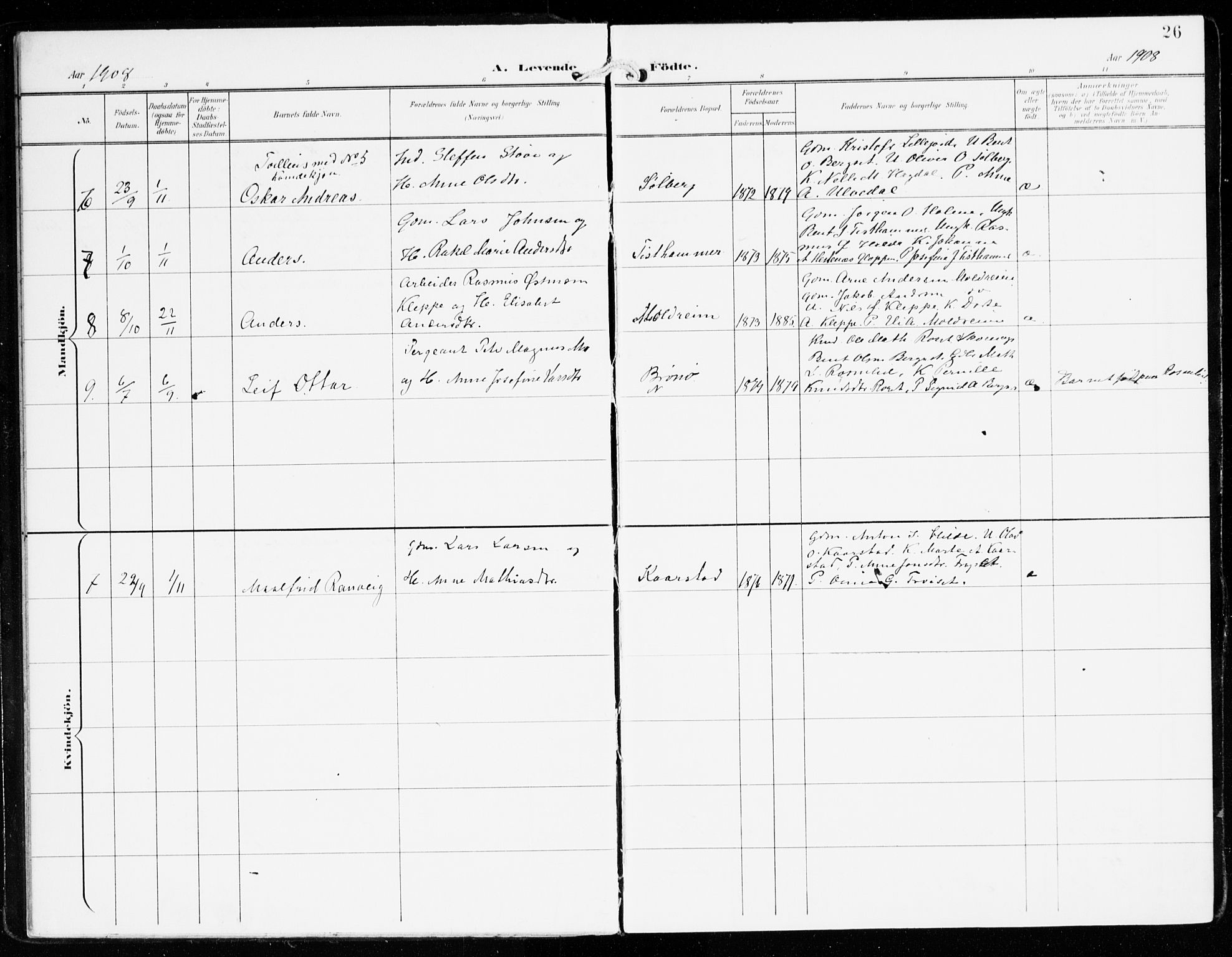 Innvik sokneprestembete, AV/SAB-A-80501: Parish register (official) no. D 2, 1900-1921, p. 26