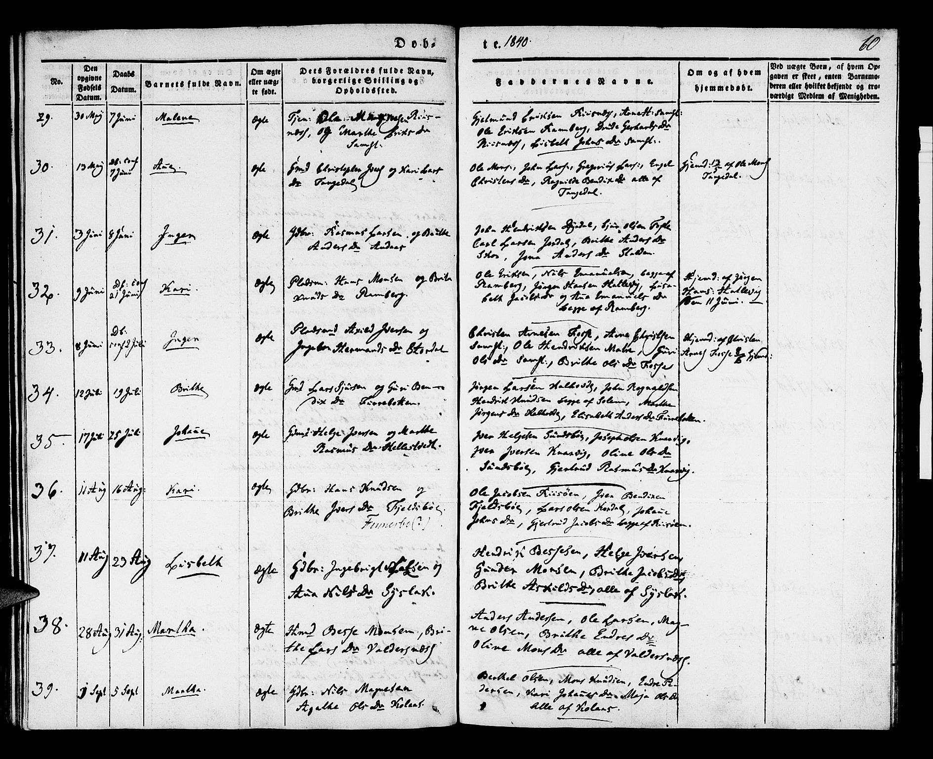 Lindås Sokneprestembete, AV/SAB-A-76701/H/Haa/Haaa/L0009: Parish register (official) no. A 9, 1835-1841, p. 60