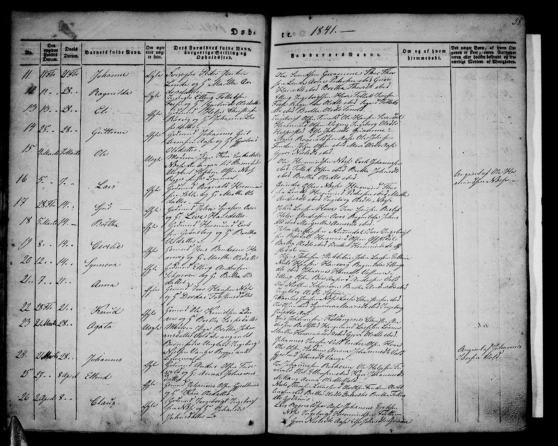 Vik sokneprestembete, AV/SAB-A-81501/H/Haa/Haaa/L0007: Parish register (official) no. A 7, 1831-1845, p. 58