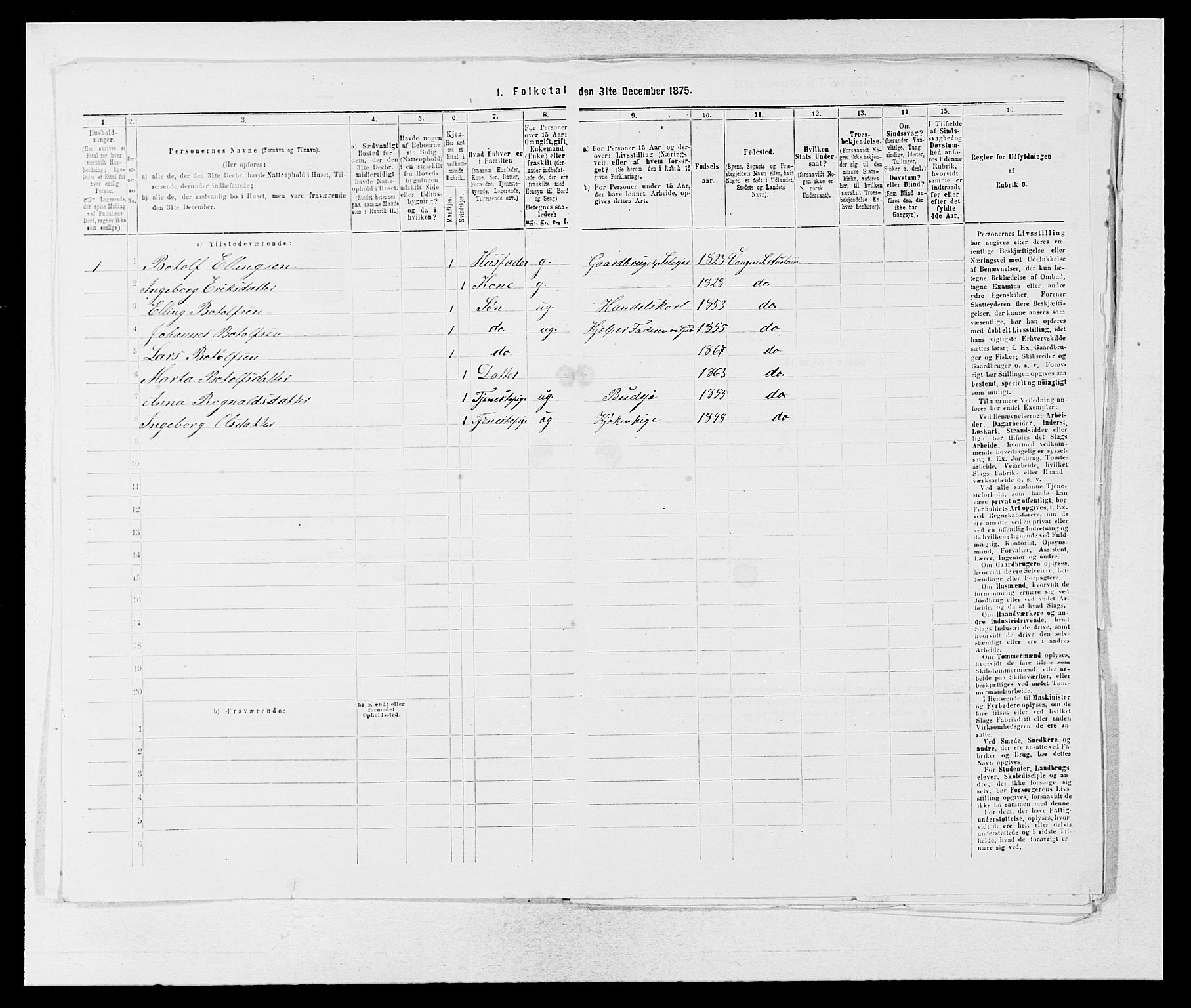 SAB, 1875 census for 1421P Aurland, 1875, p. 419