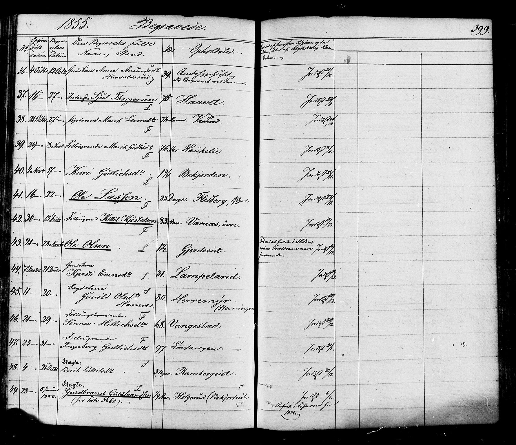 Flesberg kirkebøker, AV/SAKO-A-18/F/Fa/L0006: Parish register (official) no. I 6, 1834-1860, p. 399