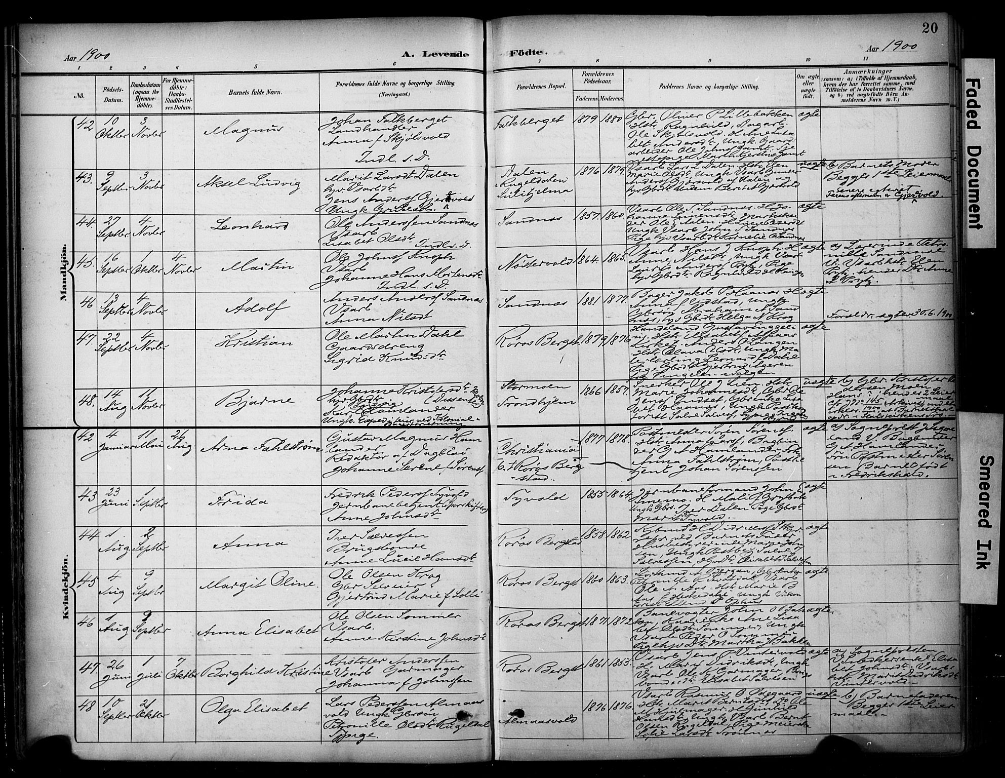 Ministerialprotokoller, klokkerbøker og fødselsregistre - Sør-Trøndelag, AV/SAT-A-1456/681/L0936: Parish register (official) no. 681A14, 1899-1908, p. 20