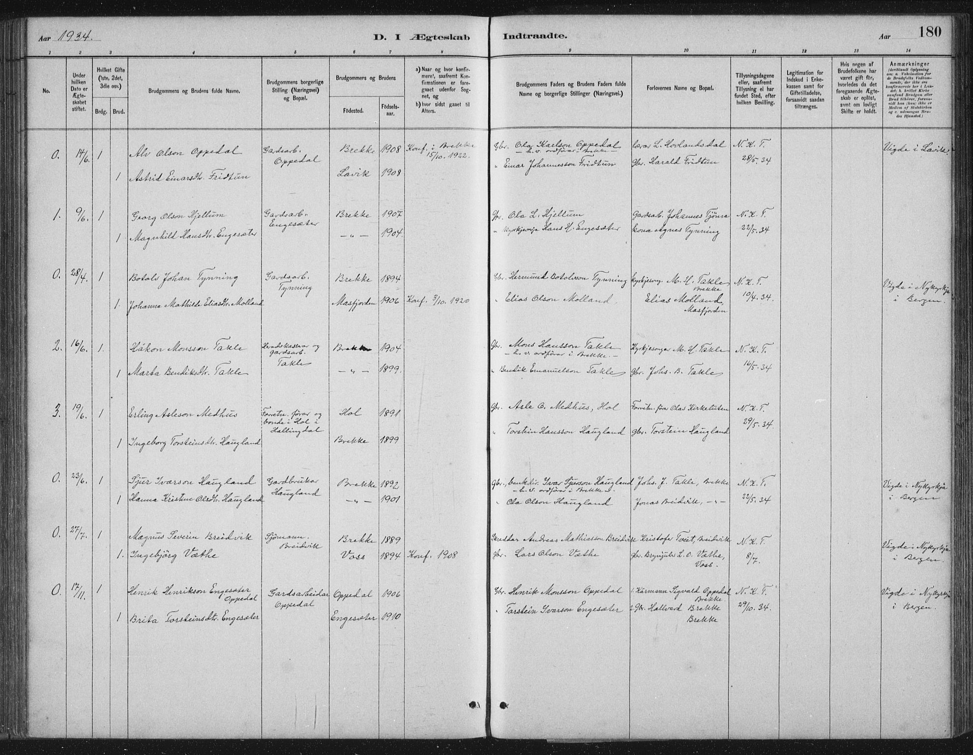 Gulen sokneprestembete, SAB/A-80201/H/Hab/Habc/L0002: Parish register (copy) no. C 2, 1880-1938, p. 180