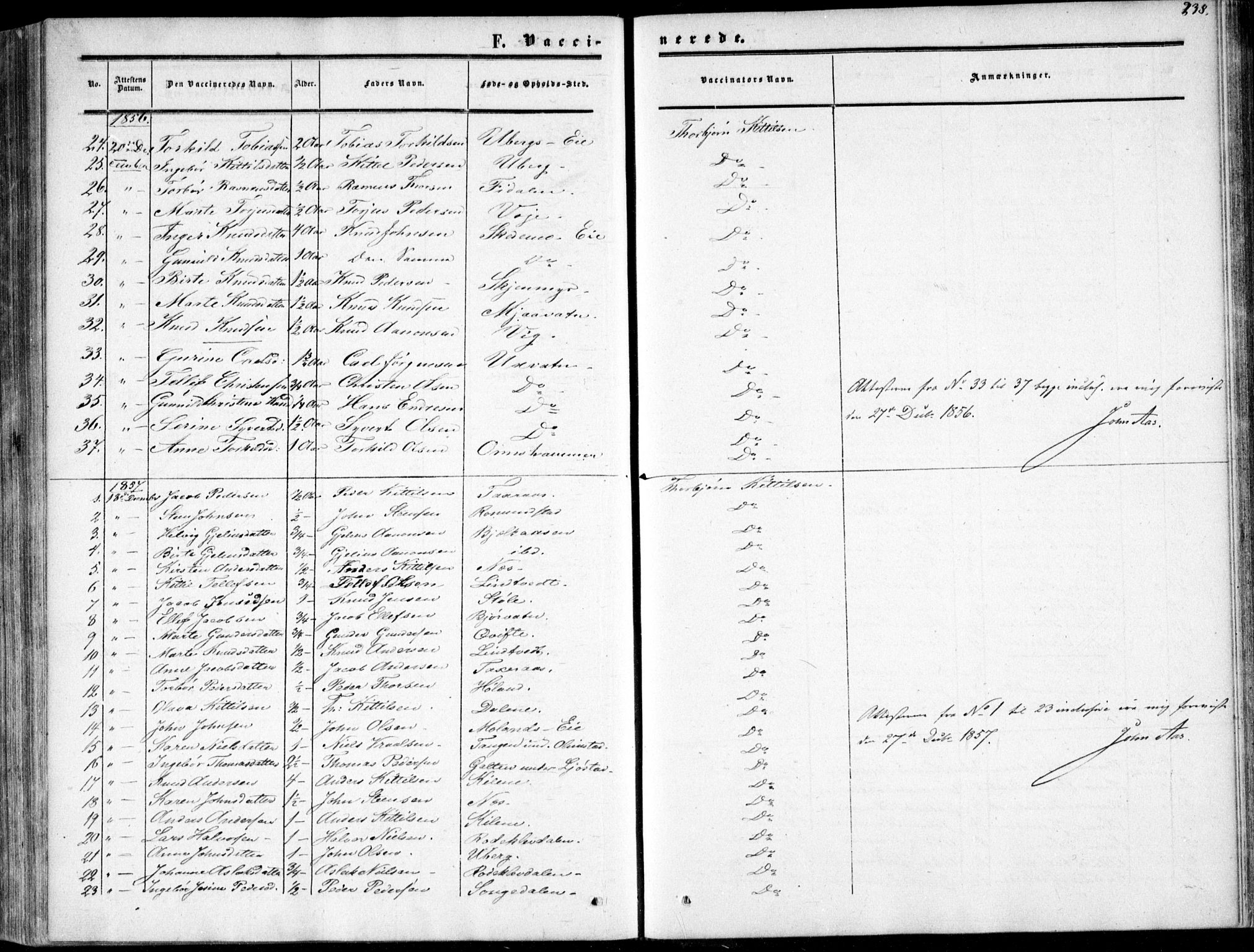 Gjerstad sokneprestkontor, SAK/1111-0014/F/Fa/Fab/L0003: Parish register (official) no. A 3, 1853-1878, p. 238