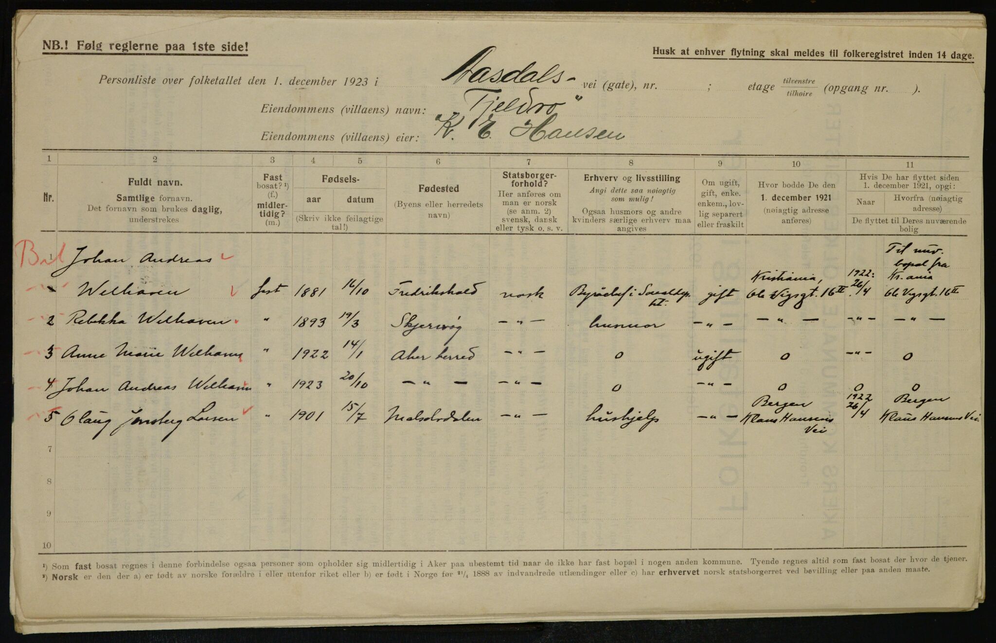 , Municipal Census 1923 for Aker, 1923, p. 36666