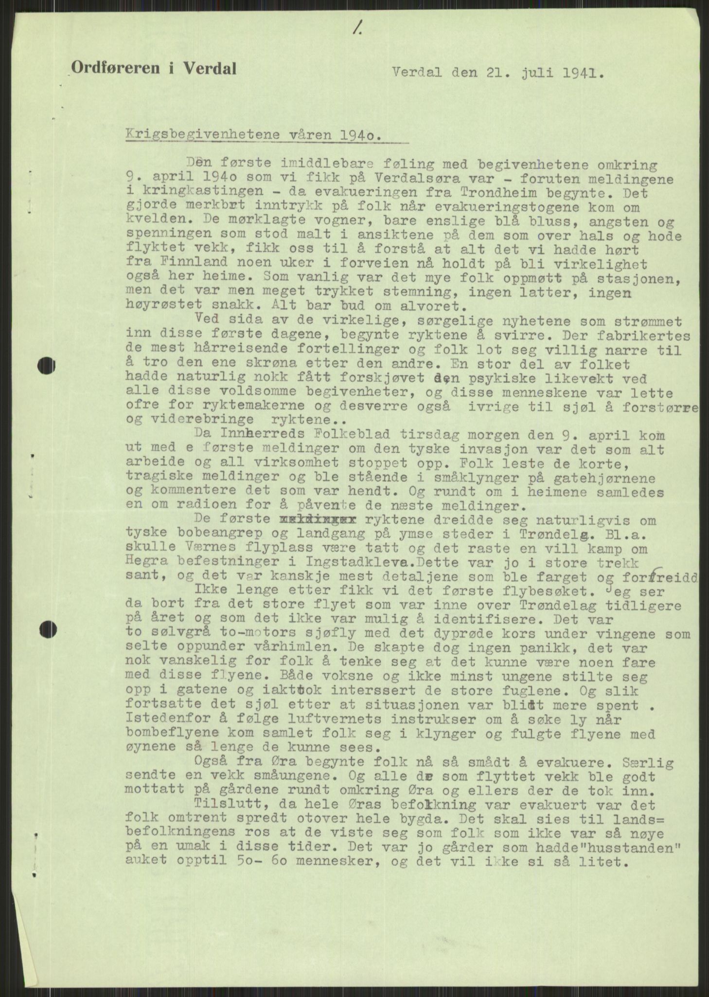 Forsvaret, Forsvarets krigshistoriske avdeling, AV/RA-RAFA-2017/Y/Ya/L0016: II-C-11-31 - Fylkesmenn.  Rapporter om krigsbegivenhetene 1940., 1940, p. 593