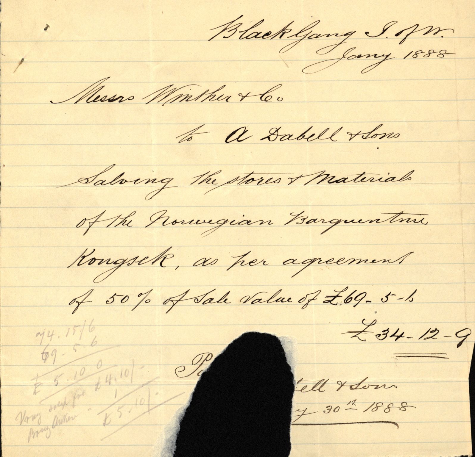 Pa 63 - Østlandske skibsassuranceforening, VEMU/A-1079/G/Ga/L0021/0005: Havaridokumenter / Haabet, Louise, Kvik, Libra, Kongsek, Ispilen, 1888, p. 43