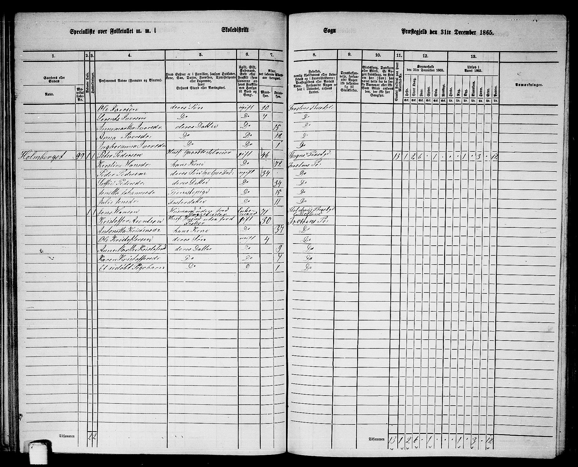 RA, 1865 census for Frosta, 1865, p. 61