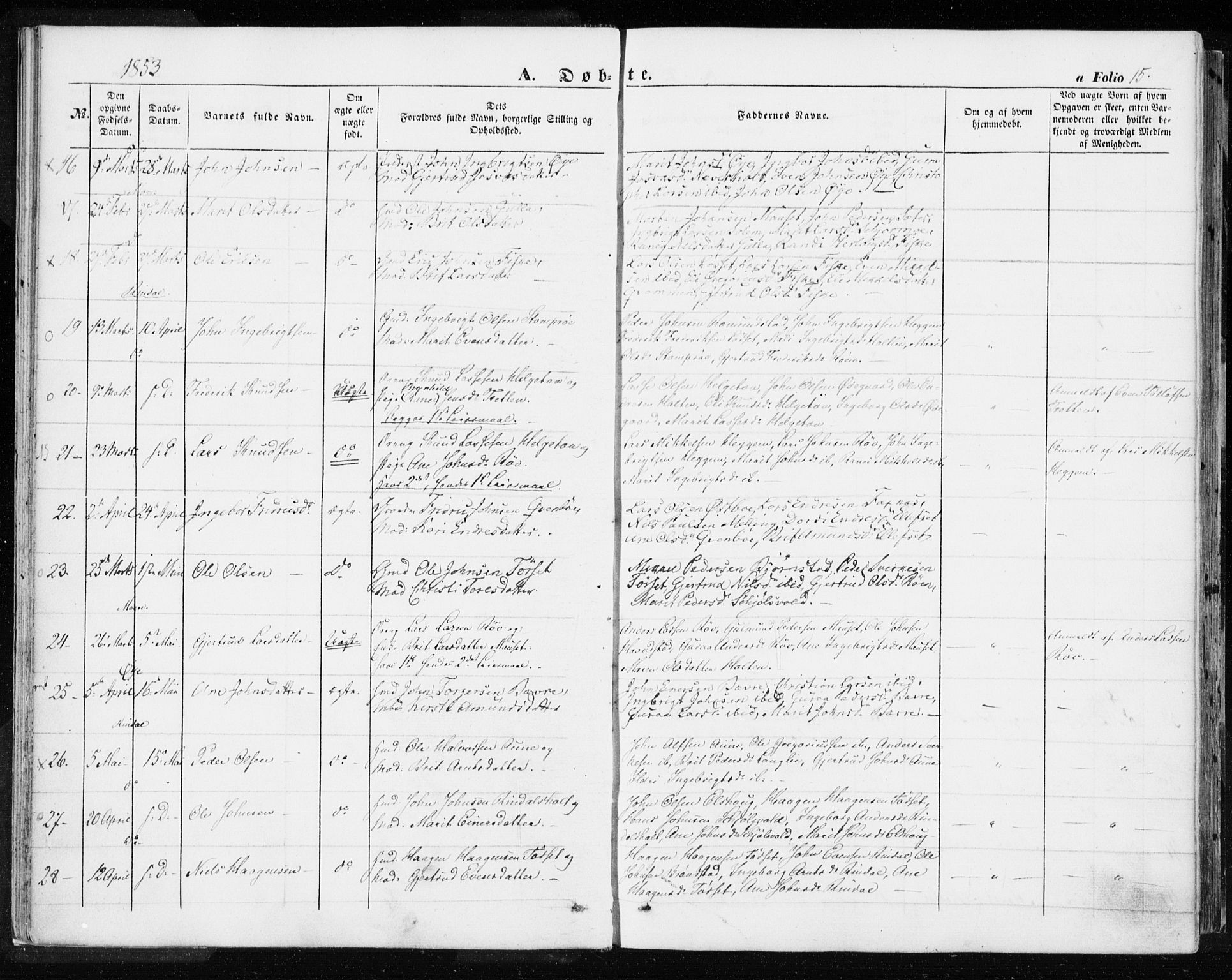Ministerialprotokoller, klokkerbøker og fødselsregistre - Møre og Romsdal, SAT/A-1454/595/L1044: Parish register (official) no. 595A06, 1852-1863, p. 15