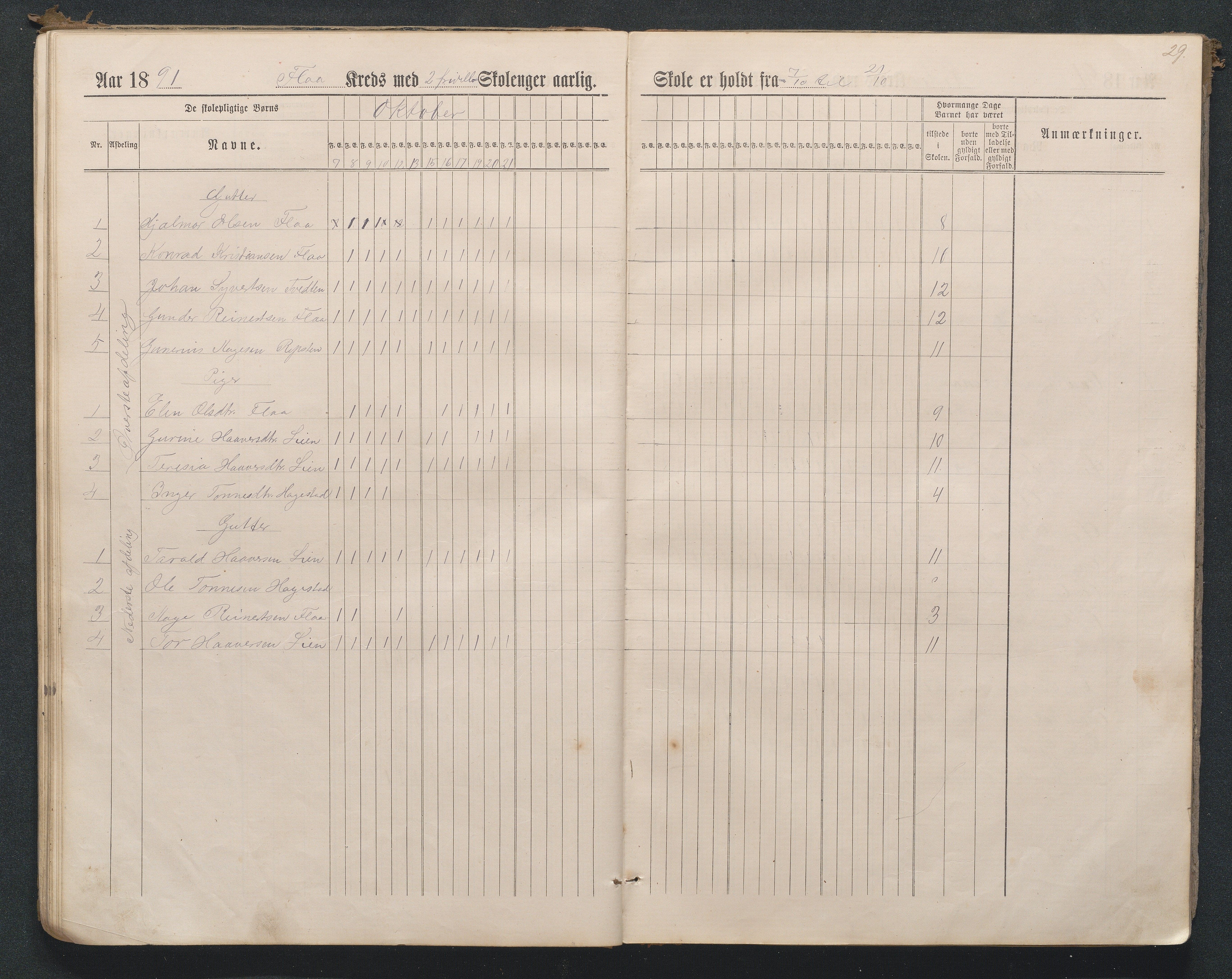 Birkenes kommune, Flå, Senumstad og Rislå skolekretser frem til 1991, AAKS/KA0928-550b_91/F02/L0001: Dagbok for Flå og Rislå, 1886-1900, p. 29