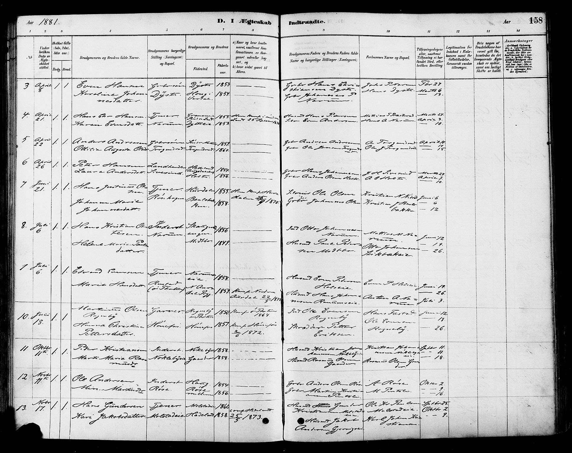 Vestre Toten prestekontor, SAH/PREST-108/H/Ha/Haa/L0010: Parish register (official) no. 10, 1878-1894, p. 158