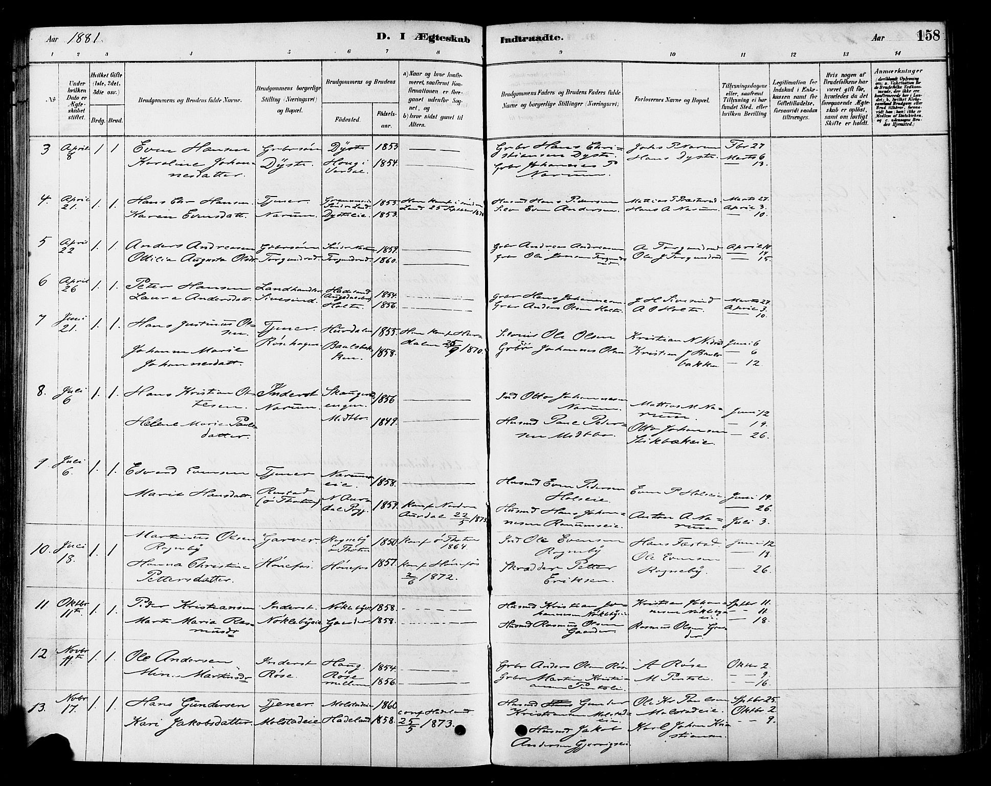 Vestre Toten prestekontor, AV/SAH-PREST-108/H/Ha/Haa/L0010: Parish register (official) no. 10, 1878-1894, p. 158