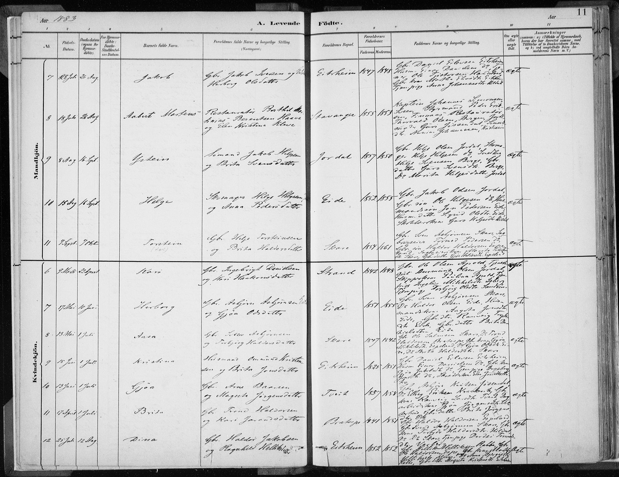 Odda Sokneprestembete, SAB/A-77201/H/Haa: Parish register (official) no. A  3, 1882-1913, p. 11
