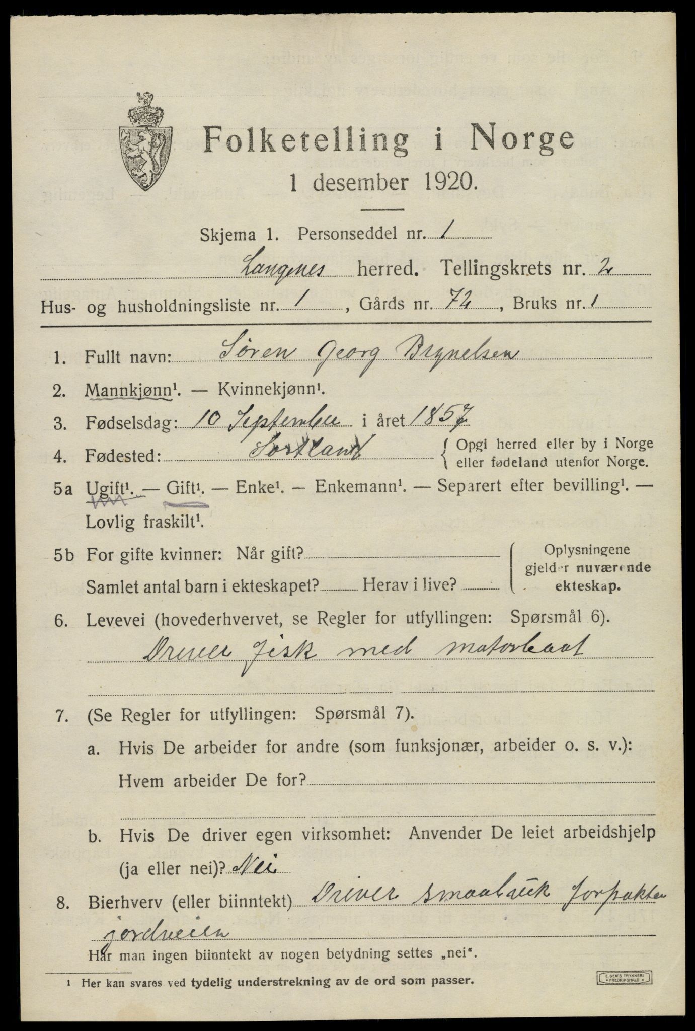 SAT, 1920 census for Langenes, 1920, p. 650